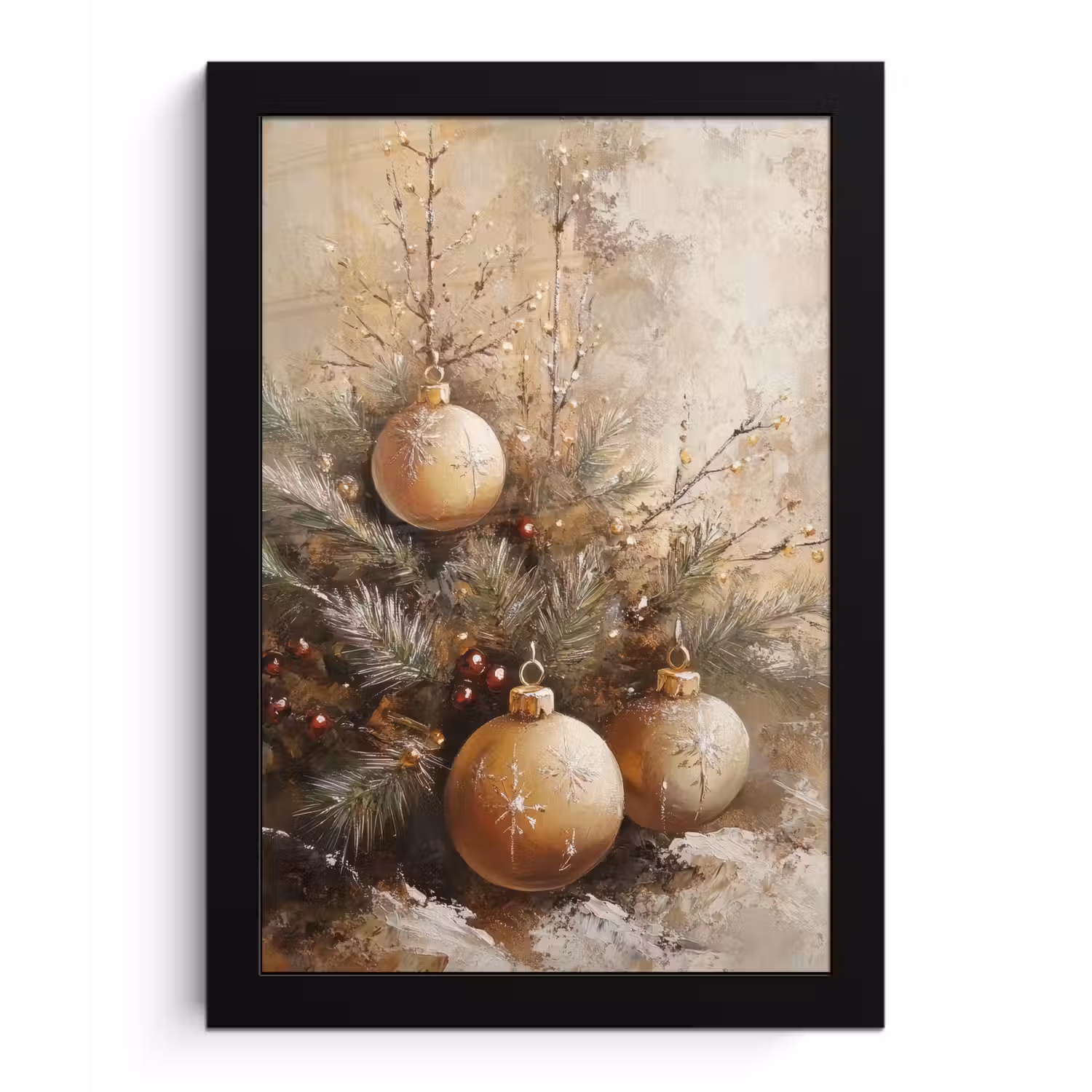 Kerst - Kerstballen - Beige - Goud fotolijst zwart zonder passe partout klein -3d