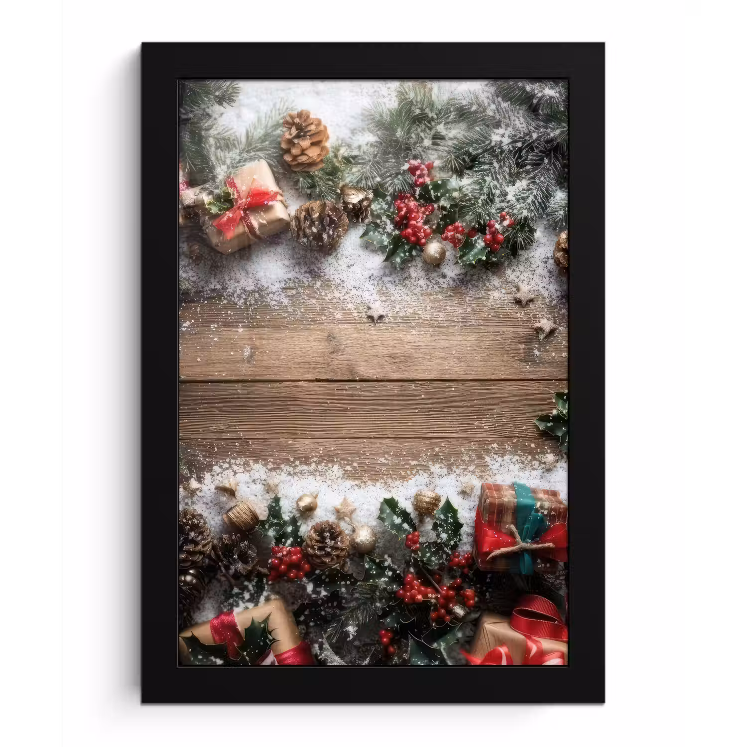 Kerstdecoratie - Geschenken - Hout - Veelkleurig fotolijst zwart zonder passe partout klein -3d