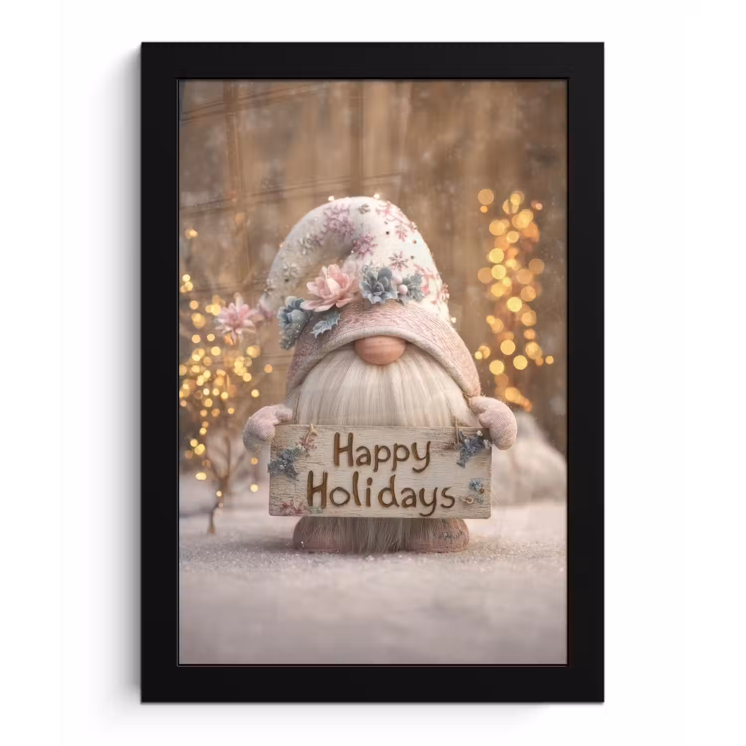 Kerst - Gnome - Bord - Kleurrijk fotolijst zwart zonder passe partout klein -3d