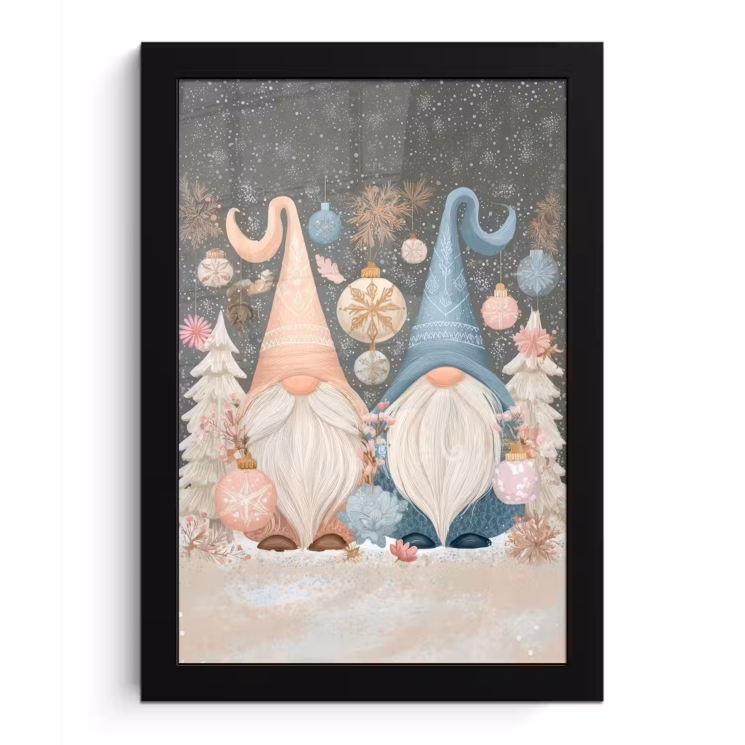 Kerst - Gnomen - Pastel fotolijst zwart zonder passe partout klein -3d