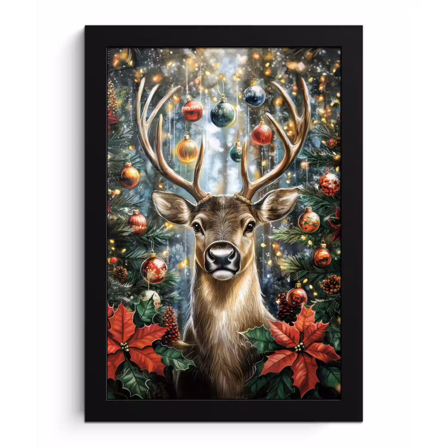 Kerstfeest - Dennenbos - Rood fotolijst zwart zonder passe partout klein -3d