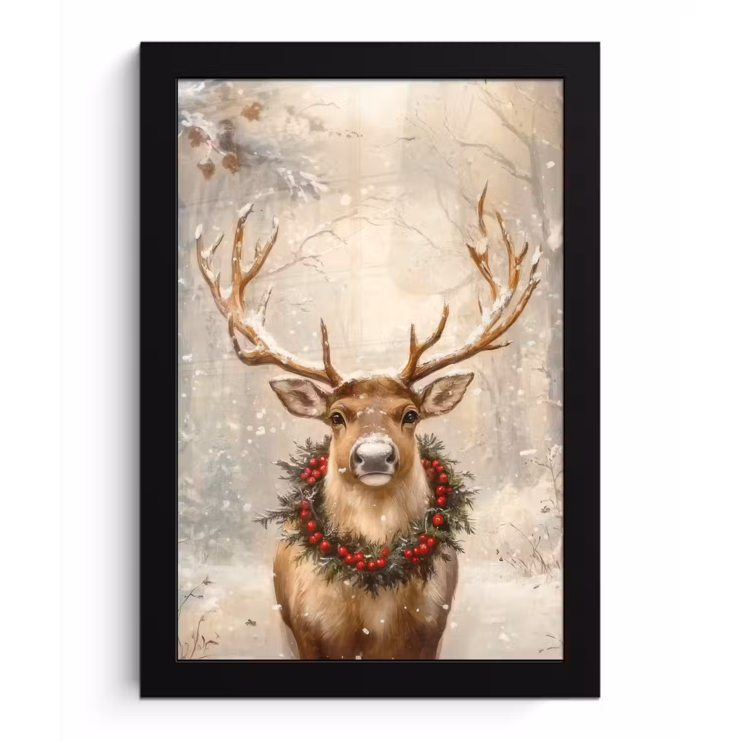 Kerst - Rendier - Winter - Krans fotolijst zwart zonder passe partout klein -3d