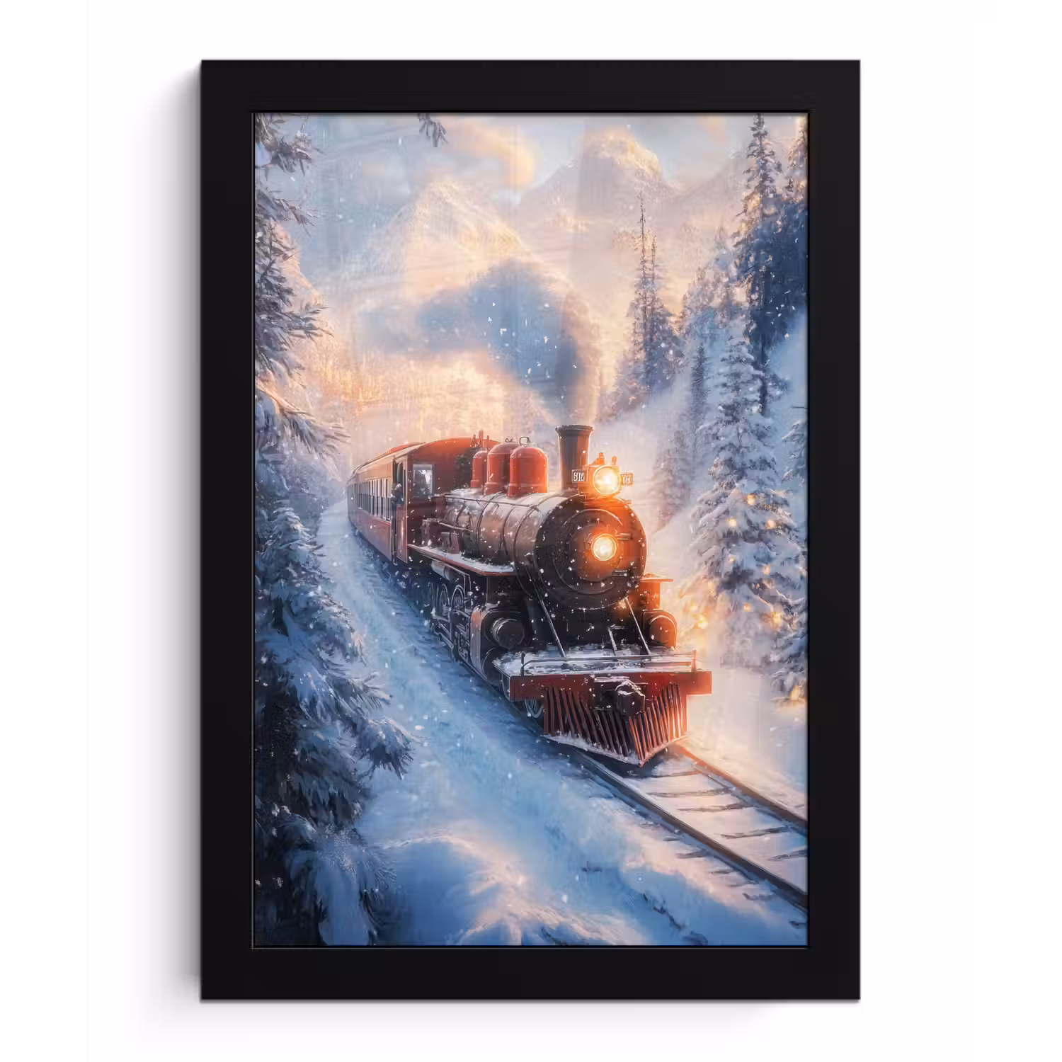 Kersttrein - Sneeuw - Winter - Kerst fotolijst zwart zonder passe partout klein -3d