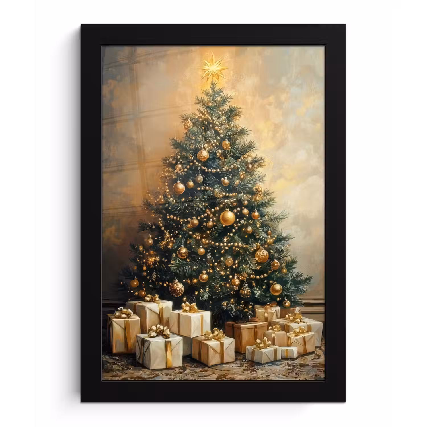 Kerstboom - Cadeaus - Goud fotolijst zwart zonder passe partout klein -3d