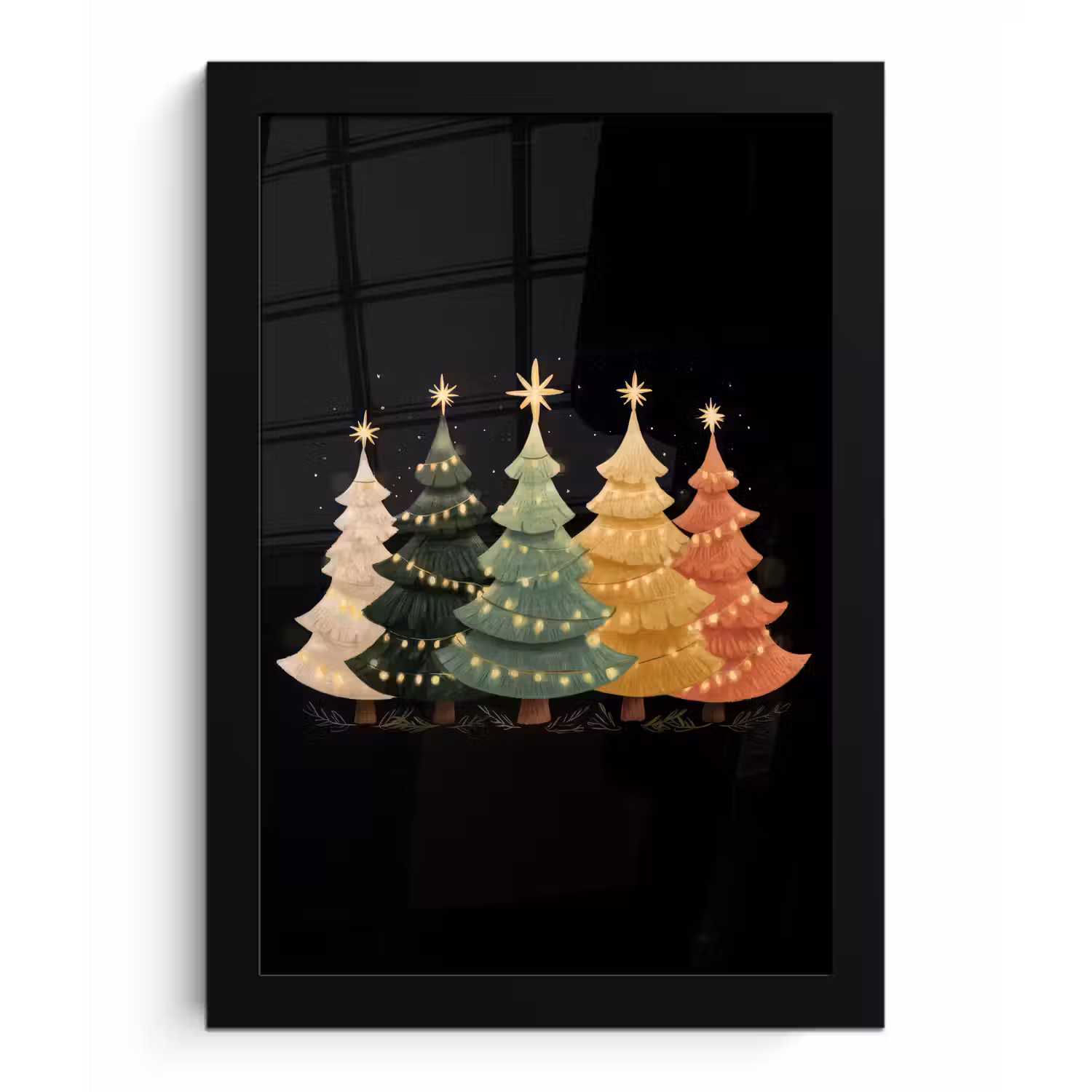 Kerstbomen - Kleurrijk - Lichtjes - Ster fotolijst zwart zonder passe partout klein -3d