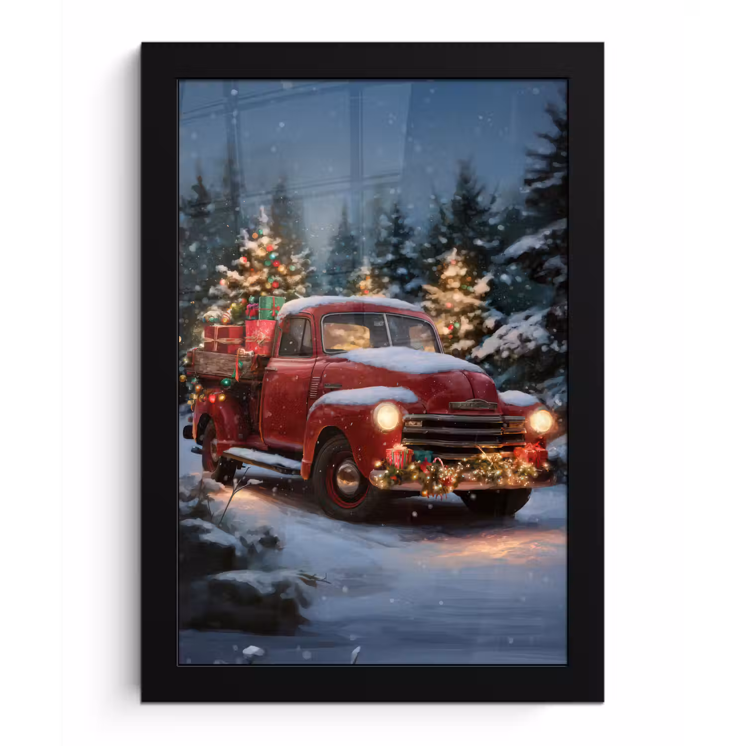 Kersttruck - Sneeuwbos - Rood fotolijst zwart zonder passe partout klein -3d