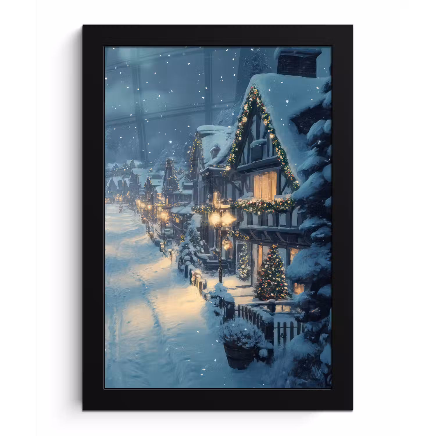 Kerstdorp - Kerst - Sneeuw - Winter fotolijst zwart zonder passe partout klein -3d