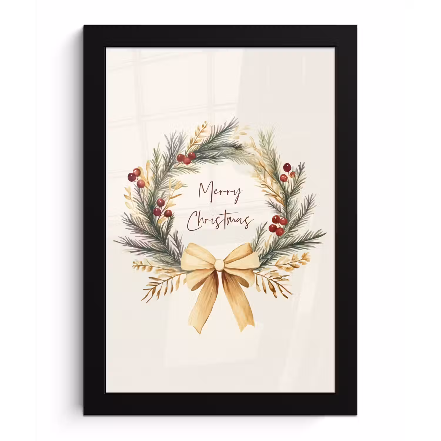 Kerstkrans - Kerst - Goud - Beige fotolijst zwart zonder passe partout klein -3d