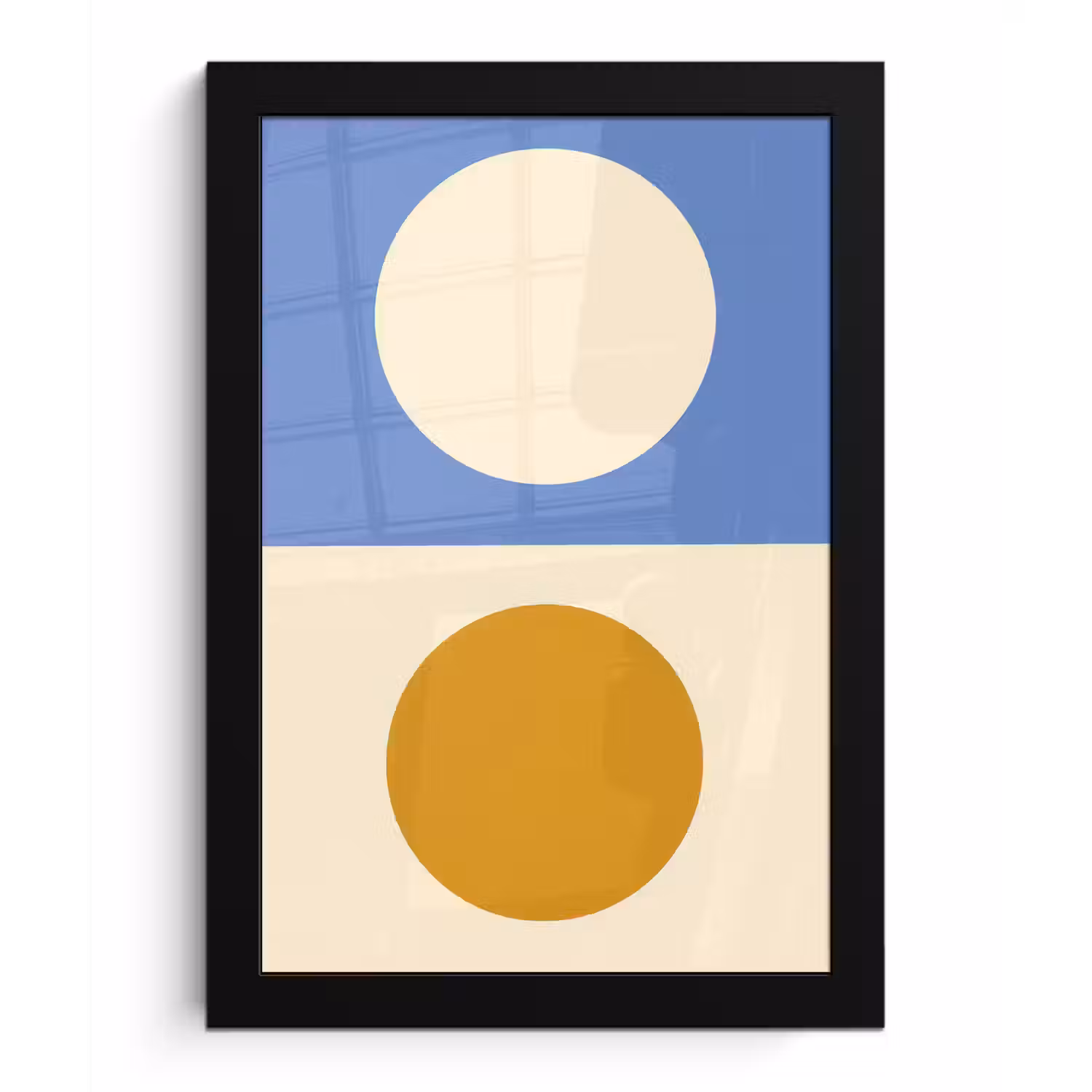 Cirkels - Symmetrisch - Wit - Blauw- Geel fotolijst zwart zonder passe partout klein -3d