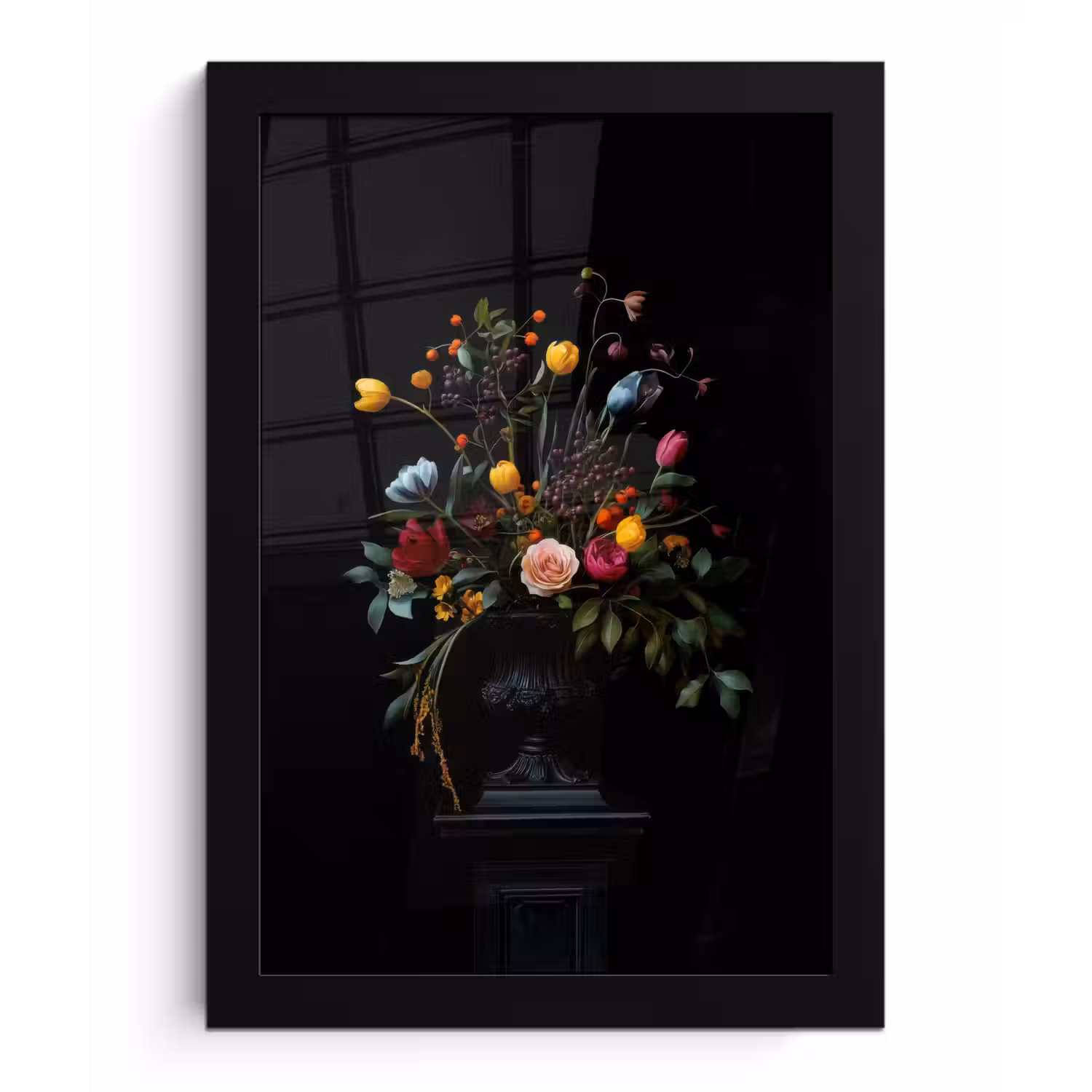 Klassiek - Vaas - Boeket - Bloemen fotolijst zwart zonder passe partout klein -3d