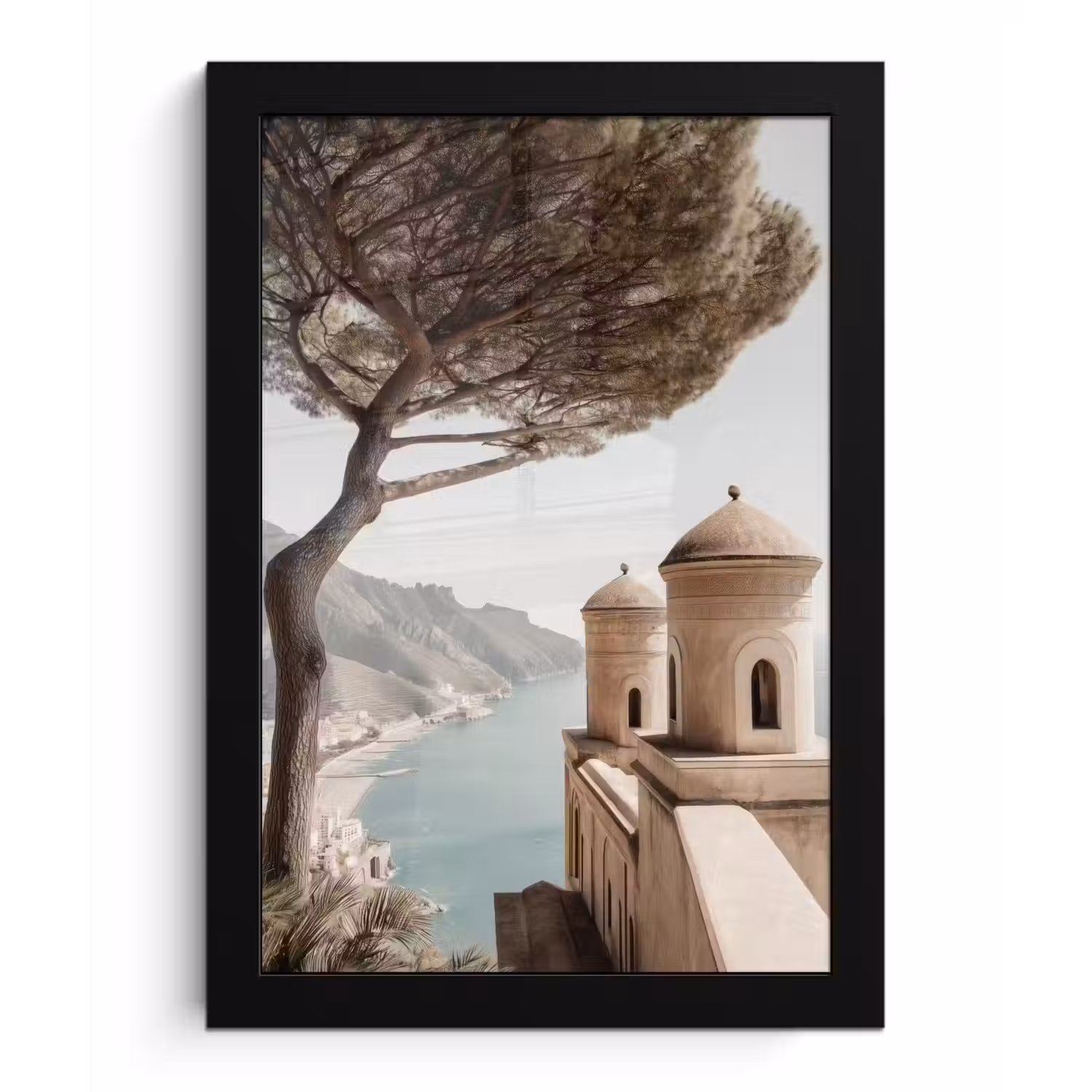 Kust - Klif - Boom - Gebouw fotolijst zwart zonder passe partout klein -3d