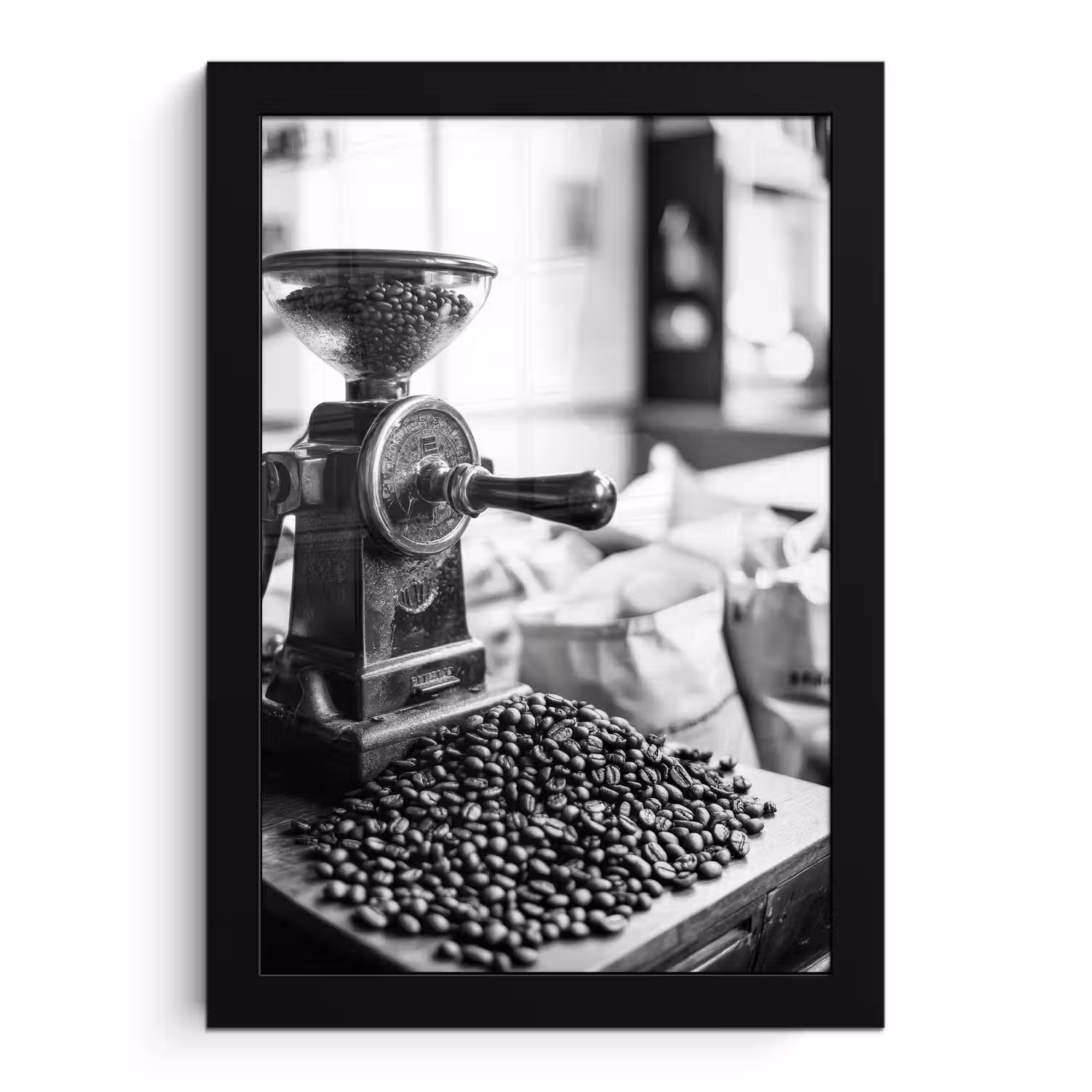 Koffiemolen - Gemalen - Vintage fotolijst zwart zonder passe partout klein -3d