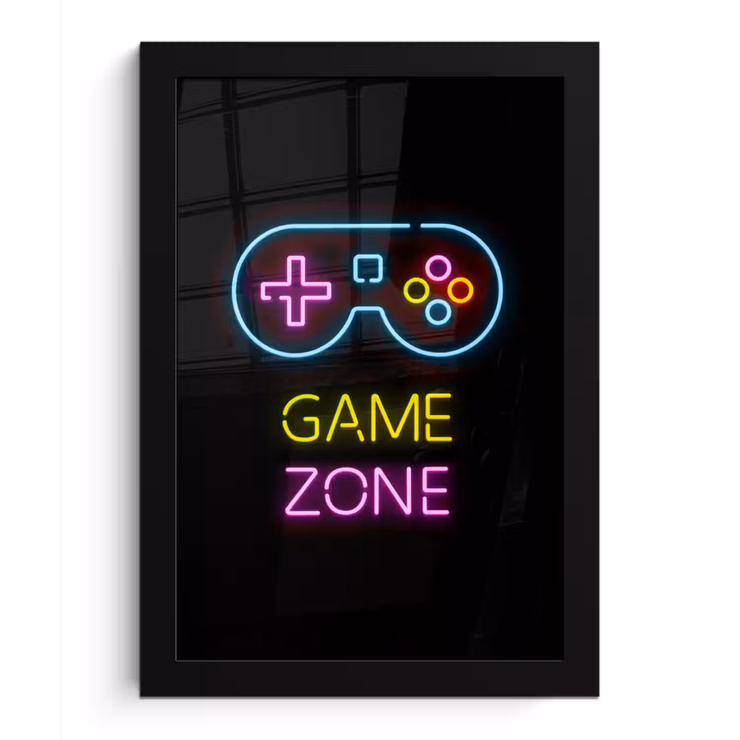 Controller - Game - Neon - Zwart - Quotes - Game zone fotolijst zwart zonder passe partout klein -3d