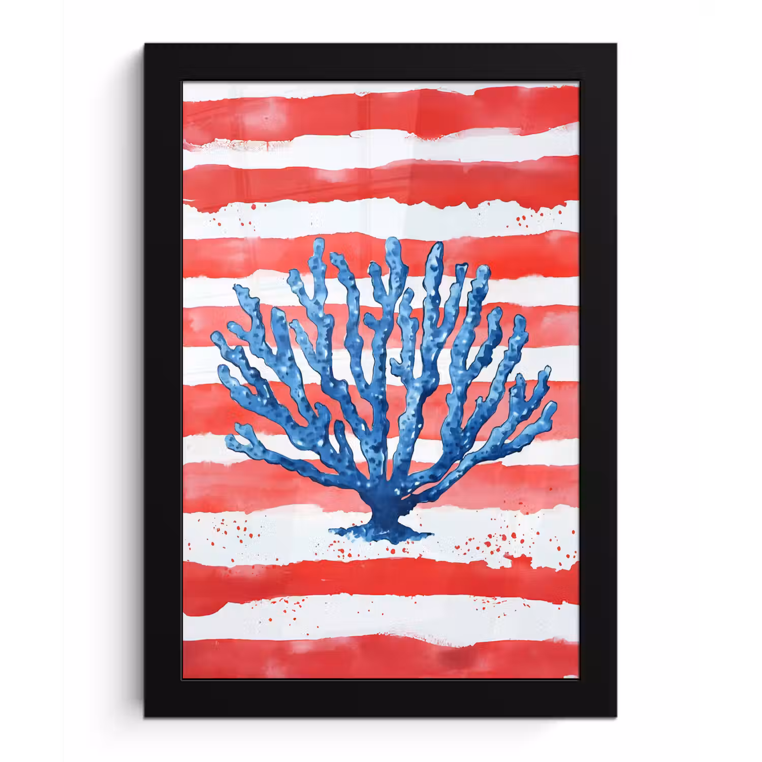 Koraal - Verfstructuur - Rood - Blauw fotolijst zwart zonder passe partout klein -3d
