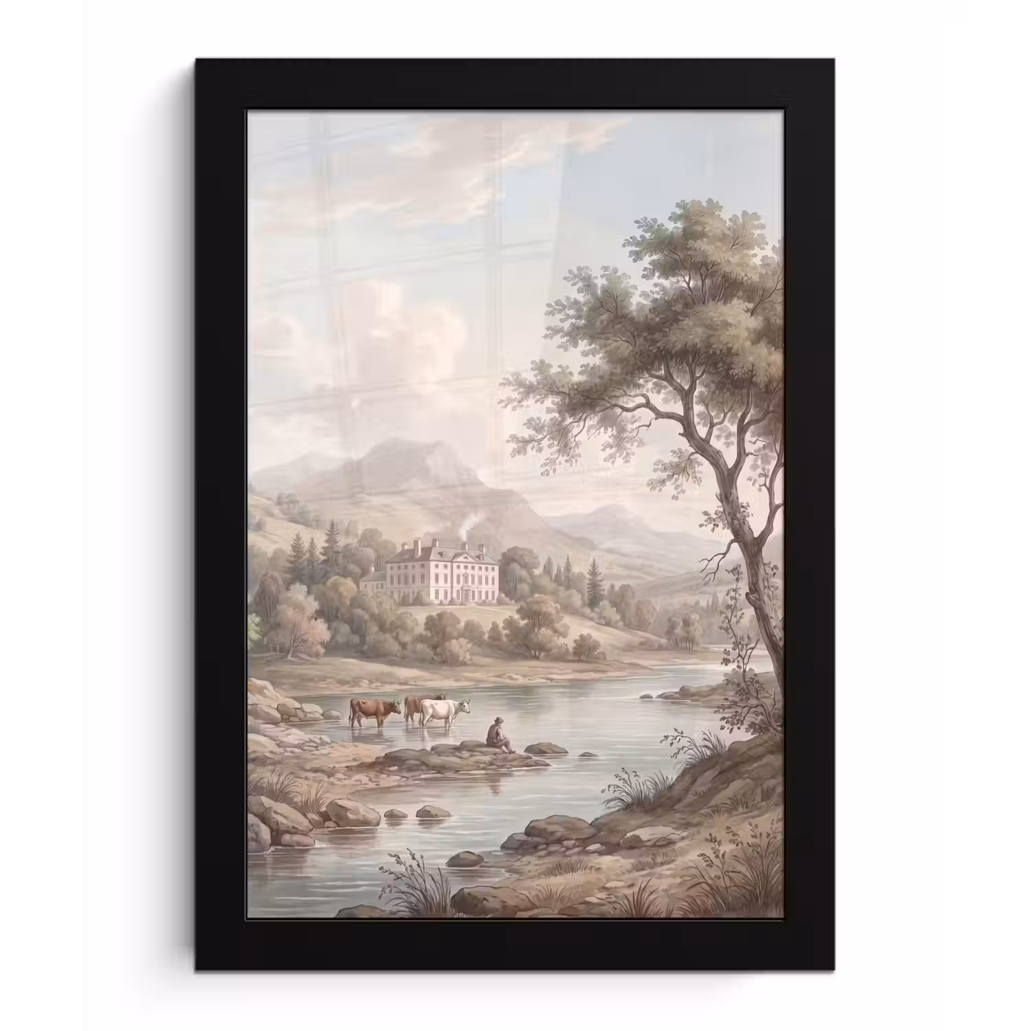 Landhuis - Rivier - Vee fotolijst zwart zonder passe partout klein -3d