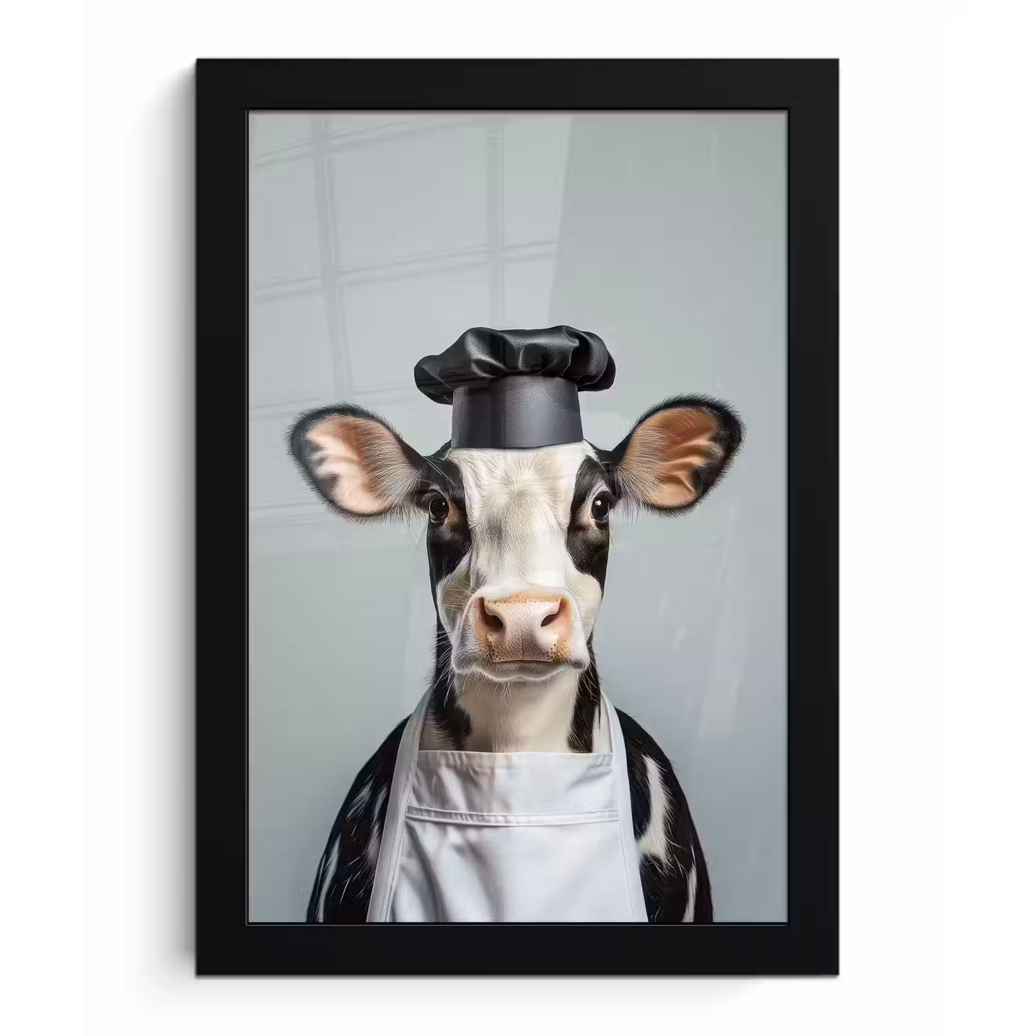 Koe - Zwart - Wit - Kok fotolijst zwart zonder passe partout klein -3d