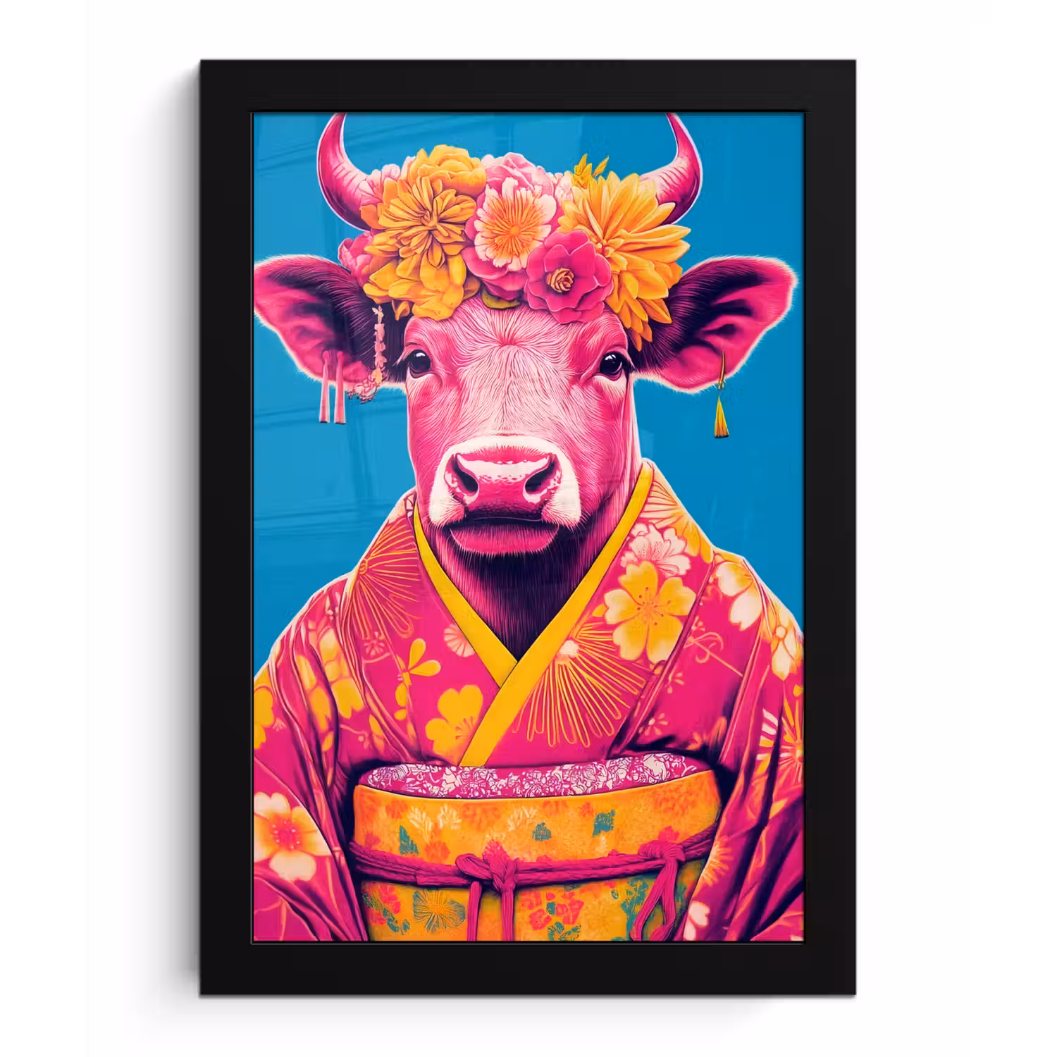 Koe - Bloemenkrans - Oorhangers - Kimono fotolijst zwart zonder passe partout klein -3d