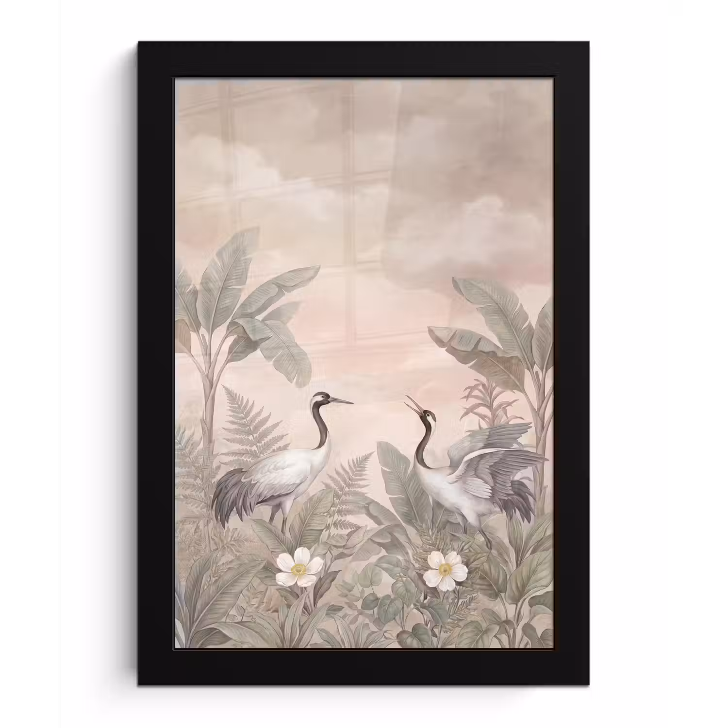 Kraanvogels - Natuur - Roze fotolijst zwart zonder passe partout klein -3d
