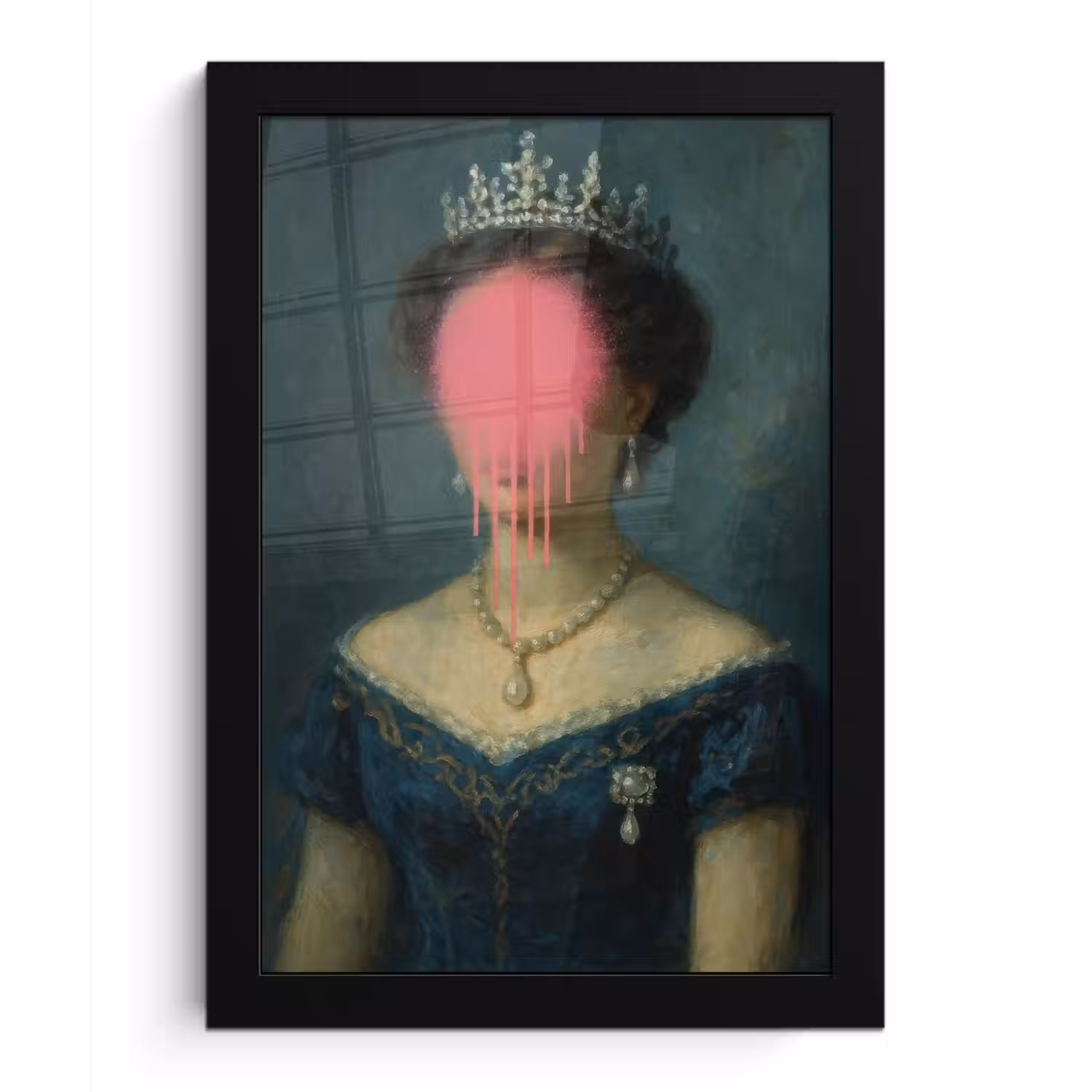 Kroon - Roze druipend verf - Portret fotolijst zwart zonder passe partout klein -3d