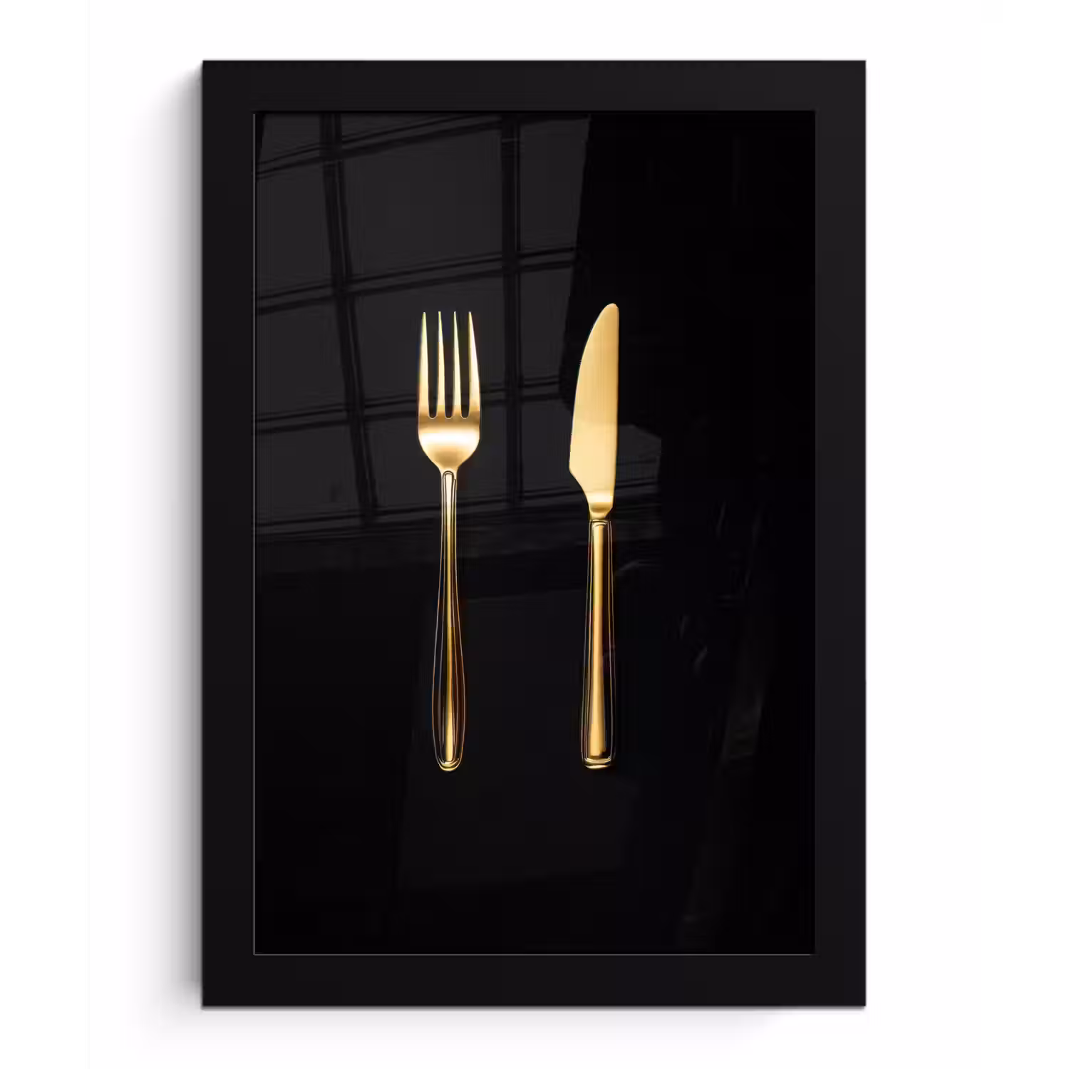 Bestek - Goud - Mes - Vork fotolijst zwart zonder passe partout klein -3d