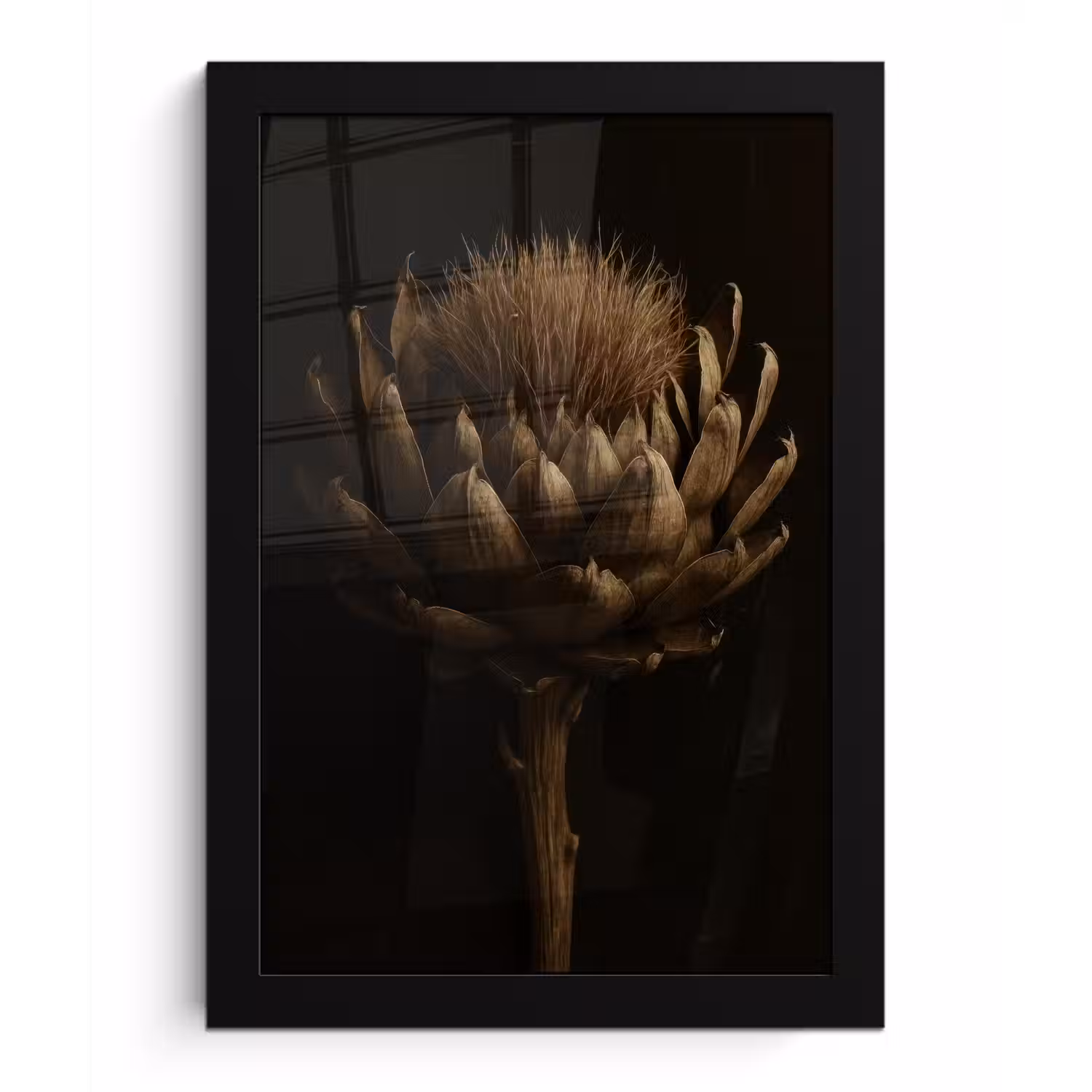 Donkerbruin - Bloem - Textuur - Artisjok fotolijst zwart zonder passe partout klein -3d