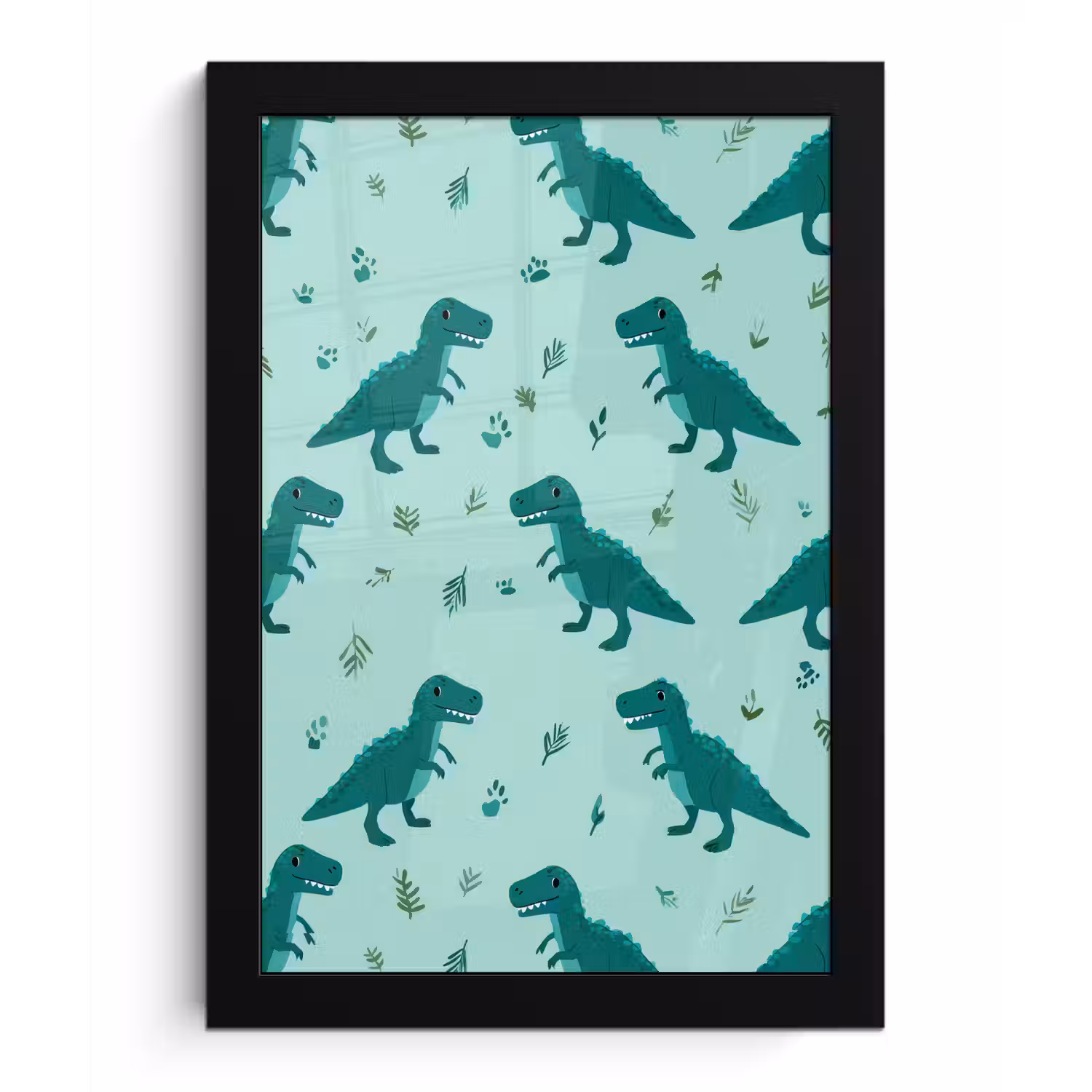 Donkergroen - Dinosaurussen - Afdrukken - Bladeren fotolijst zwart zonder passe partout klein -3d