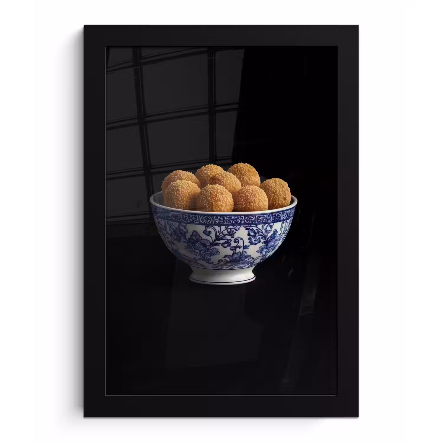 Delfts blauw - Bitterballen - Holland - Schaal fotolijst zwart zonder passe partout klein -3d