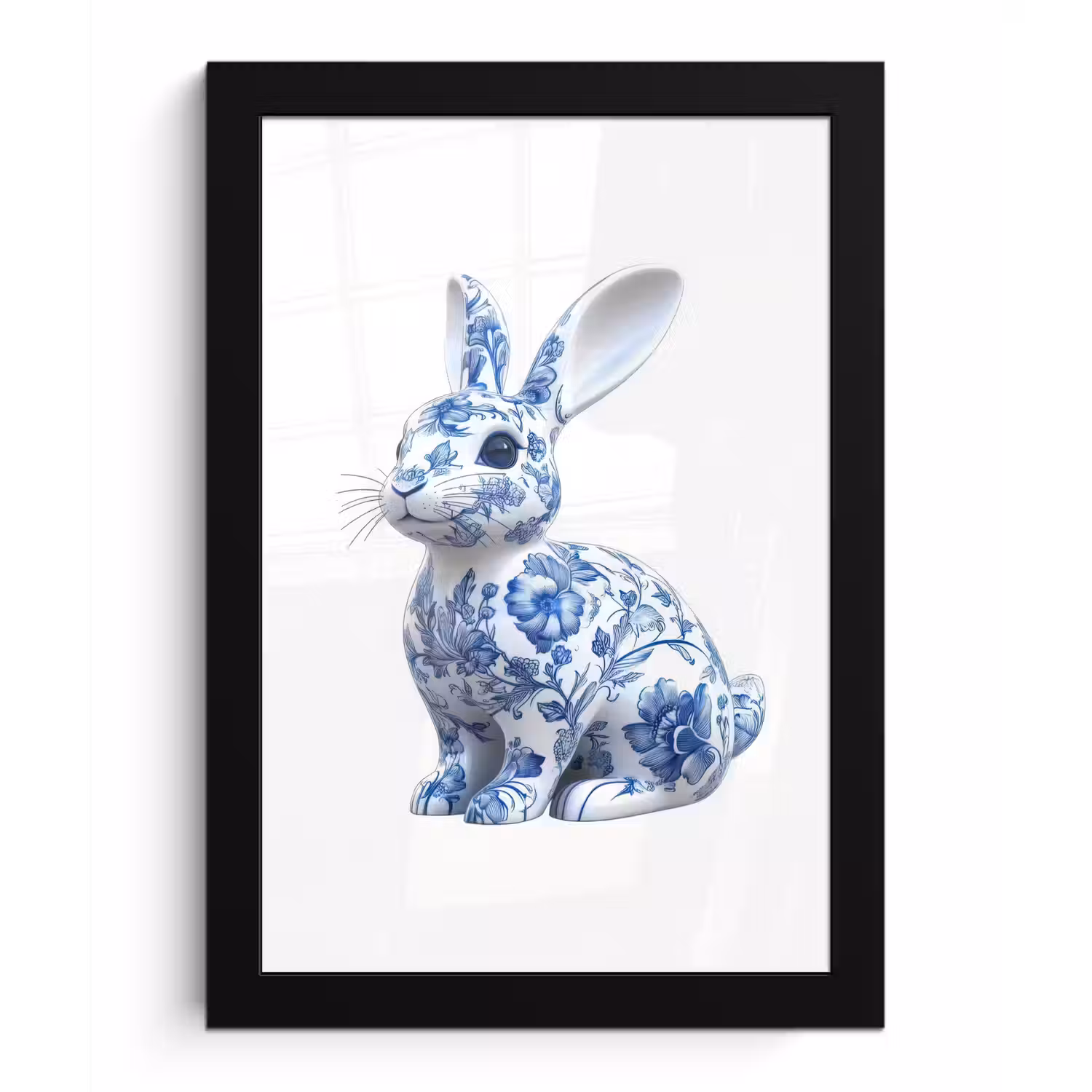 Delftsblauw - Haasje - Wit fotolijst zwart zonder passe partout klein -3d
