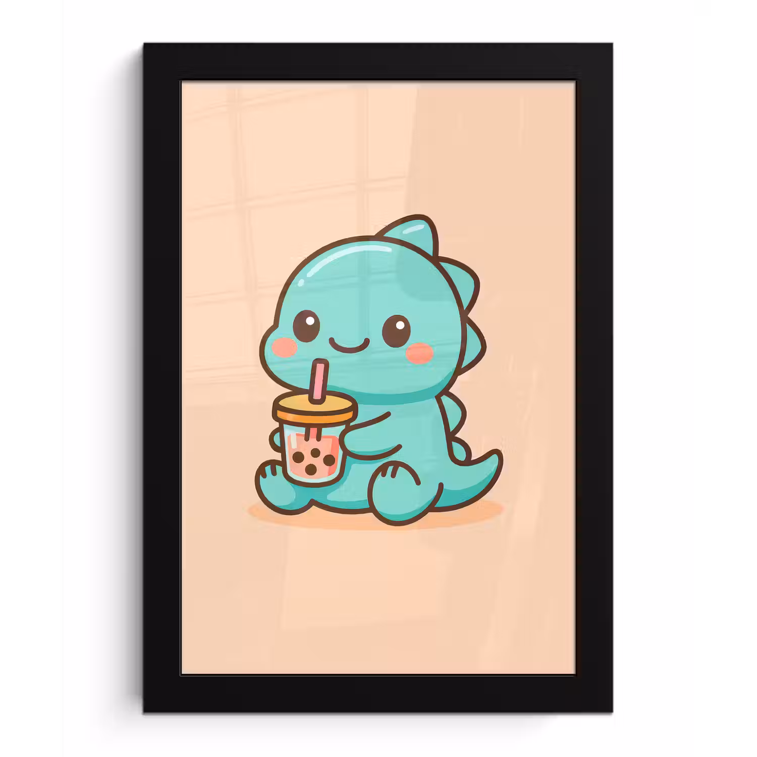 Dino - Boba - kawaii - Oranje fotolijst zwart zonder passe partout klein -3d