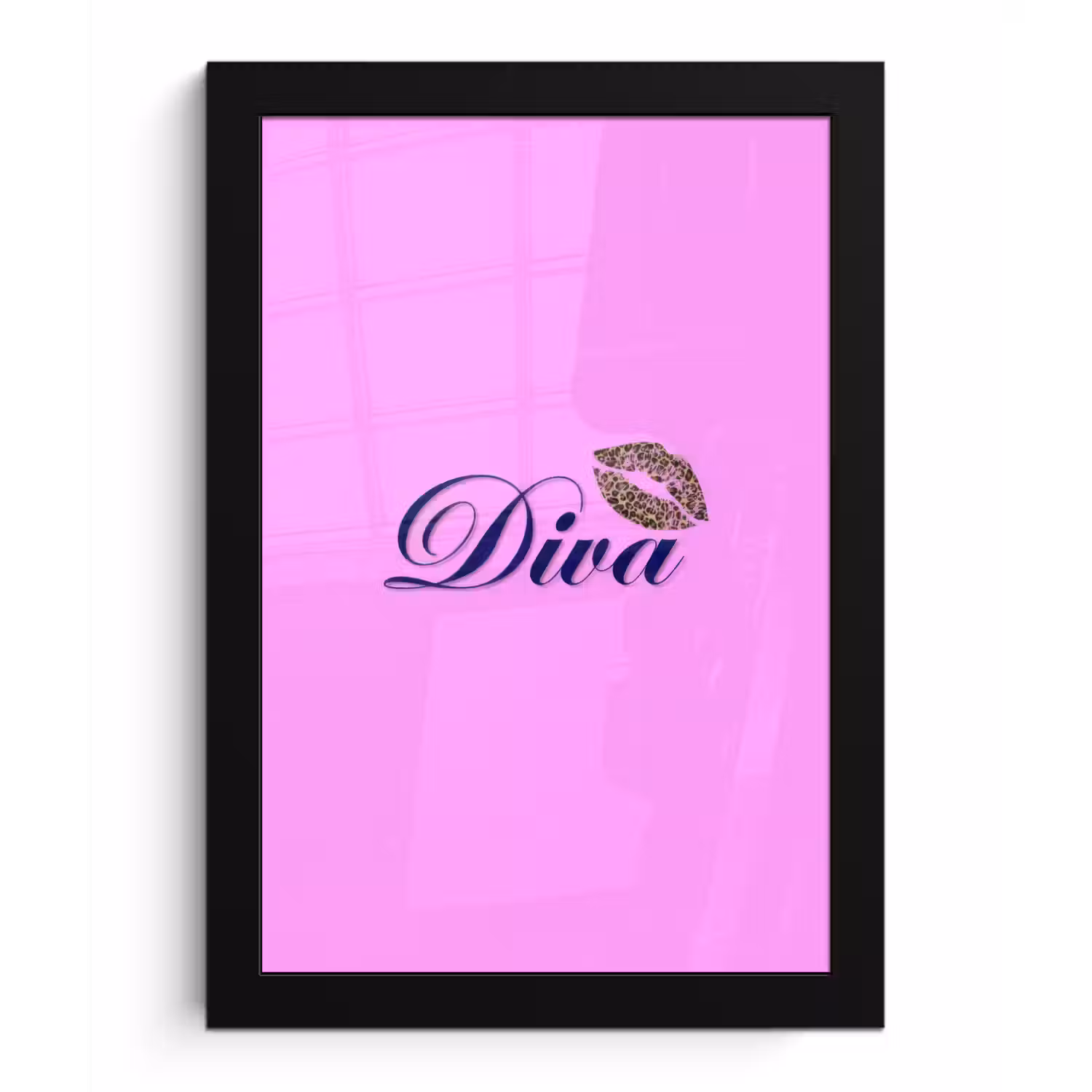 Diva - Lip - Panterprint - Roze fotolijst zwart zonder passe partout klein -3d