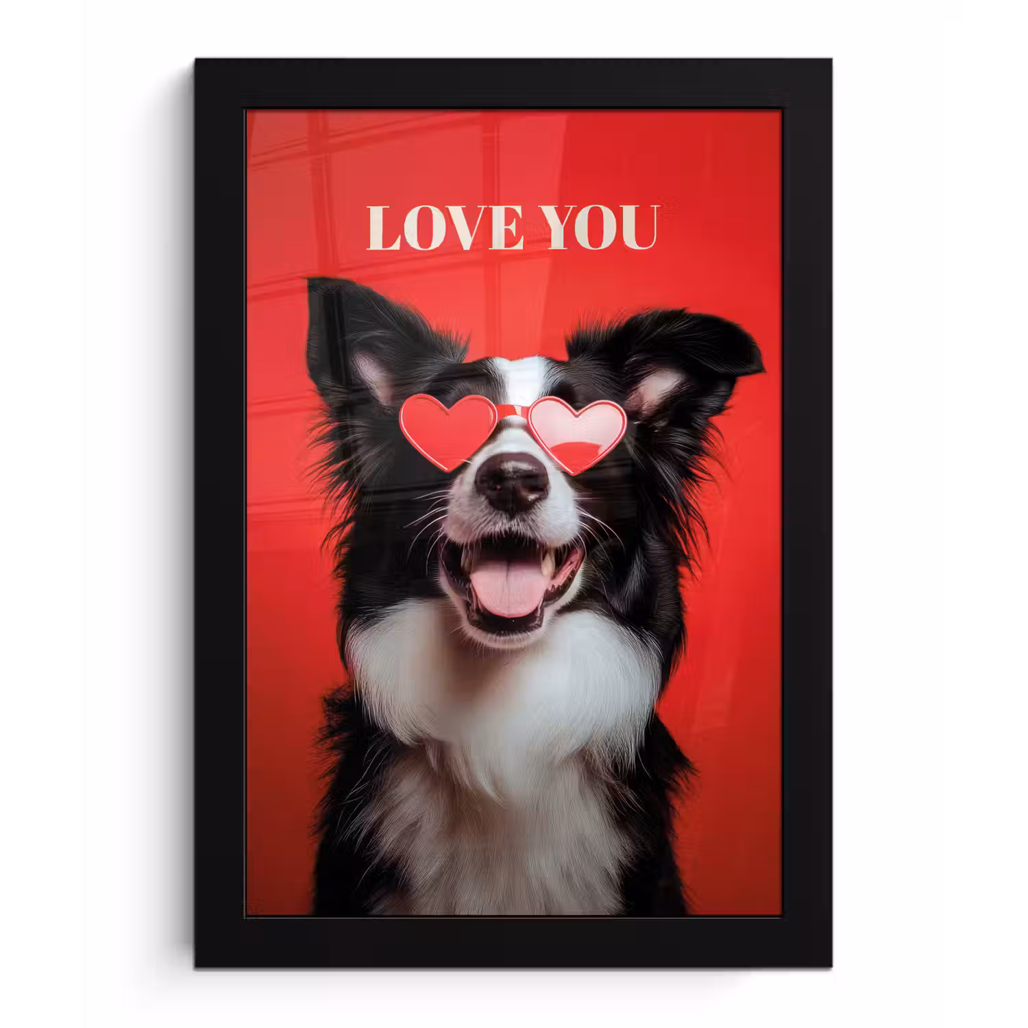 Hond - Hartjesbril - Loveyou - Rood fotolijst zwart zonder passe partout klein -3d