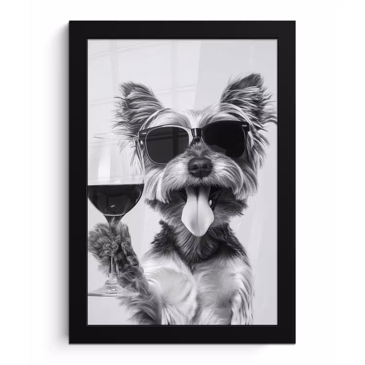 Hondje - Wijnglas - Zonnebril - Enthousiast fotolijst zwart zonder passe partout klein -3d