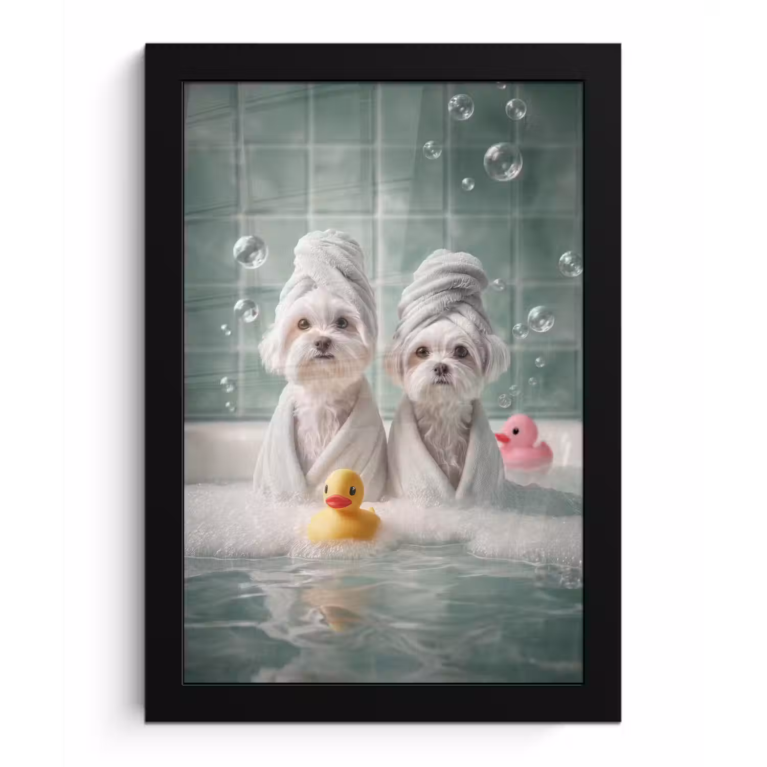Hondjes - Badkuip - Badeendjes - Handdoeken fotolijst zwart zonder passe partout klein -3d