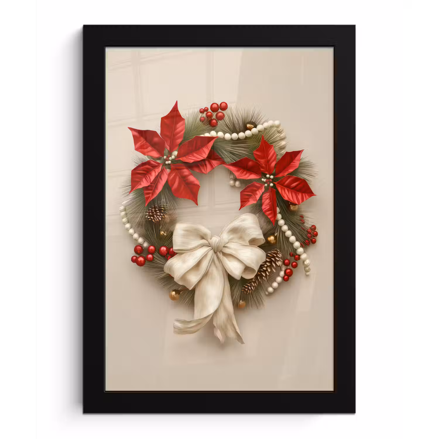 Deurkrans - Strik - Kerst - Rood - Groen fotolijst zwart zonder passe partout klein -3d