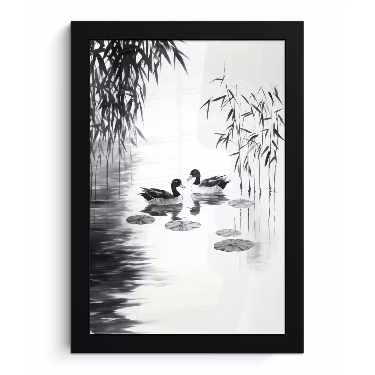 Eenden - Waterlelies - Riet - Zwart fotolijst zwart zonder passe partout klein -3d