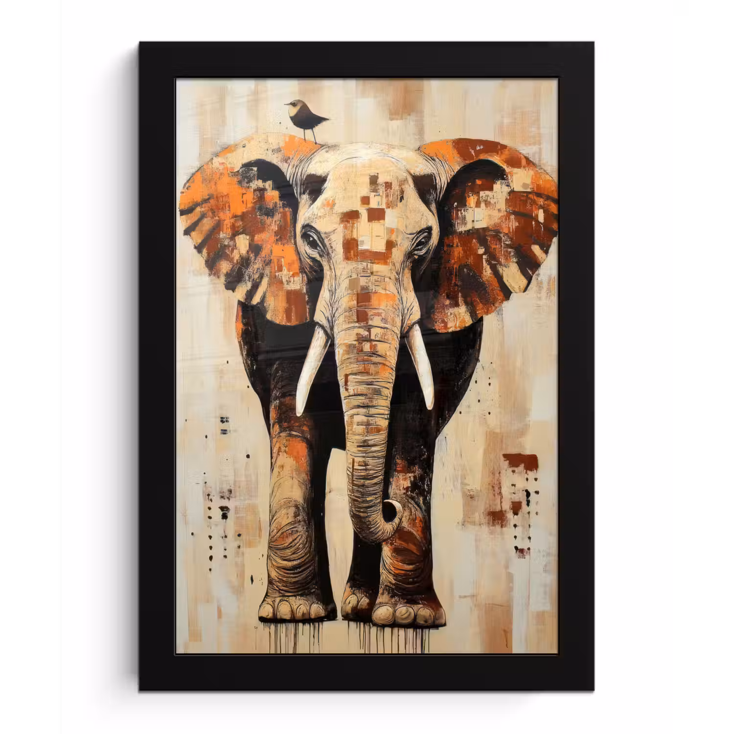 Olifant - Slurf - Mozaïek - Abstract fotolijst zwart zonder passe partout klein -3d
