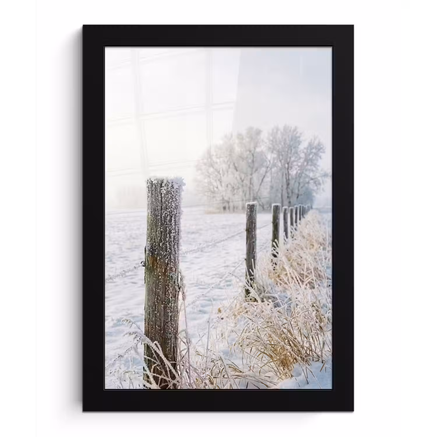 Hek - Sneeuw - Mist - Platteland - Nostalgisch fotolijst zwart zonder passe partout klein -3d