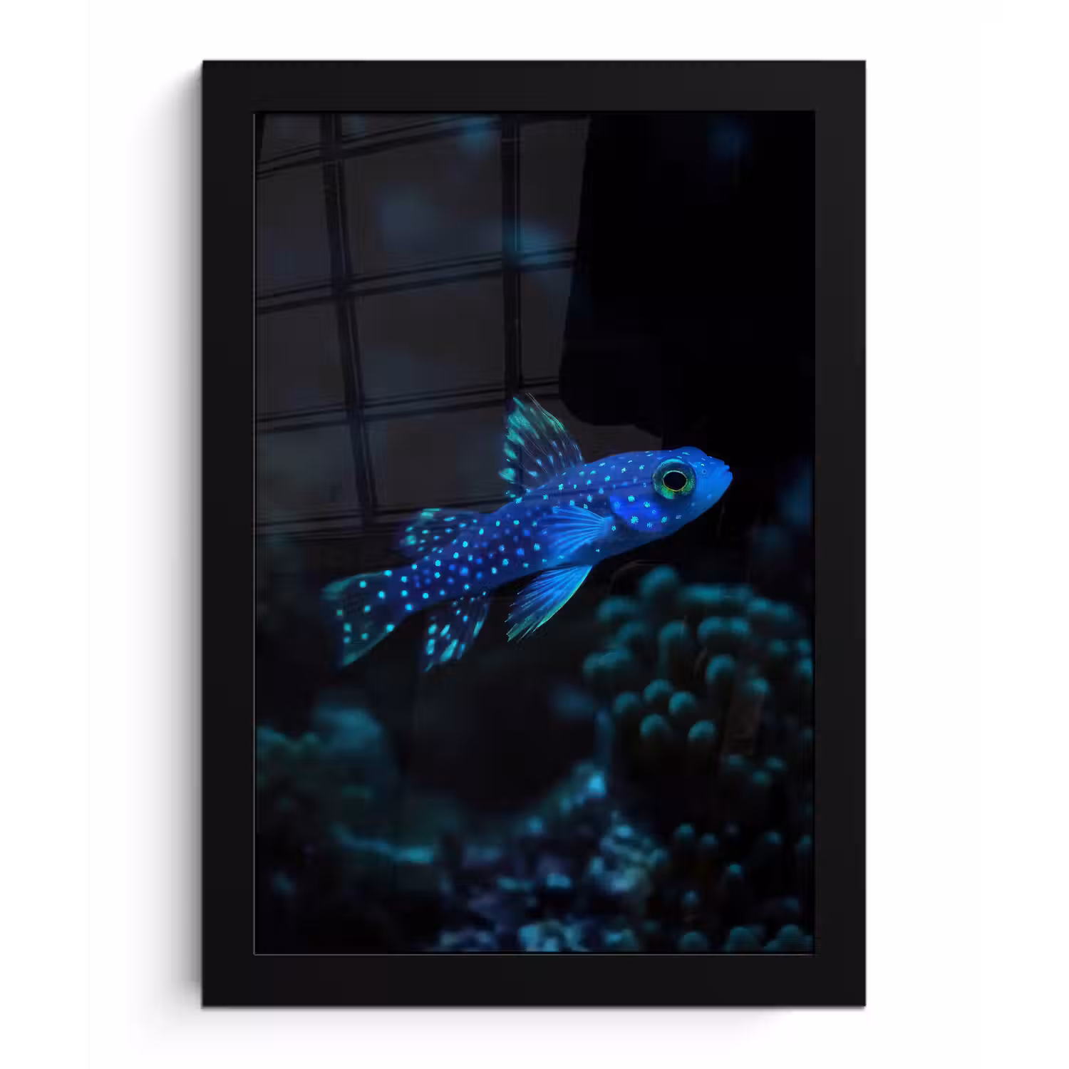 Vis - Stippen - Koraal - Blauw fotolijst zwart zonder passe partout klein -3d