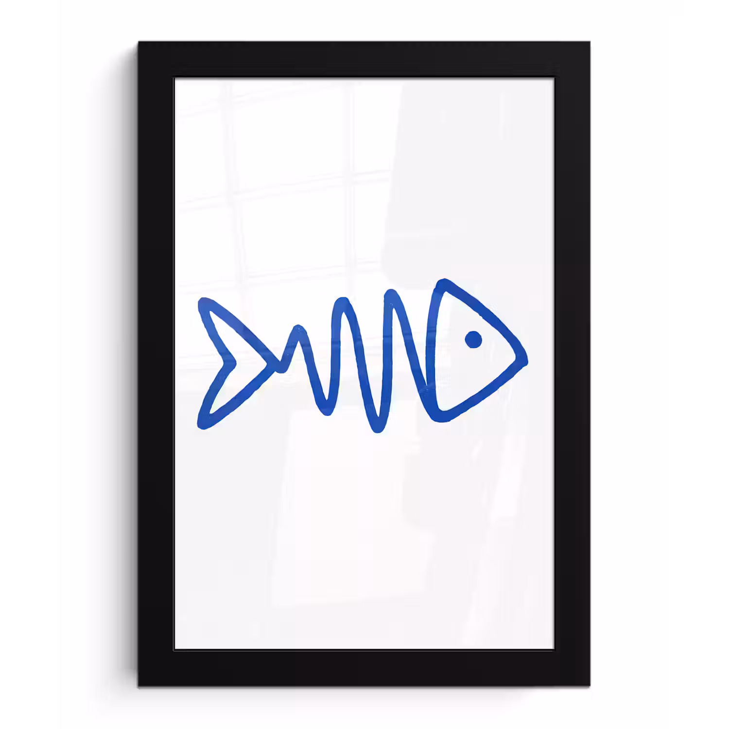 Vis - Minimalistisch - Blauw - Lijn fotolijst zwart zonder passe partout klein -3d
