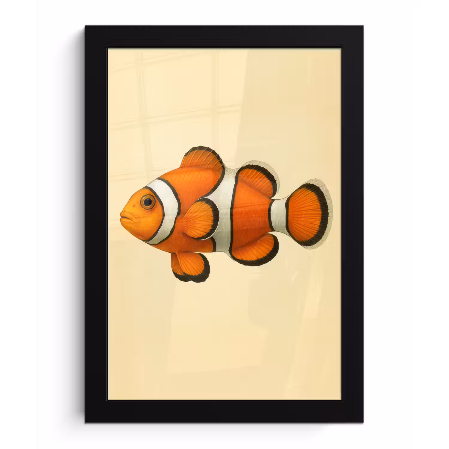 Vis - Oranje - Strepen fotolijst zwart zonder passe partout klein -3d
