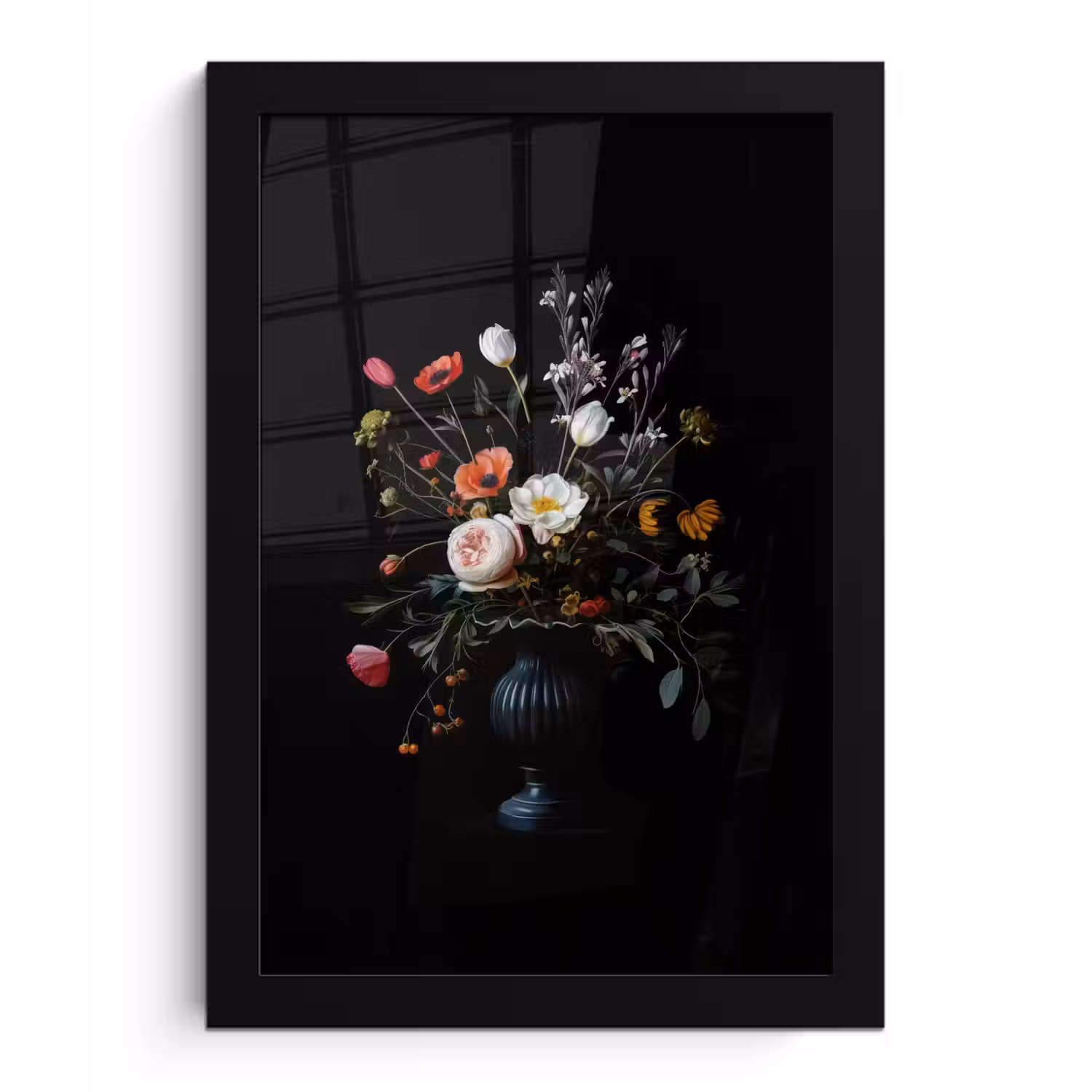 Bloemstuk - Vaas - Zwart fotolijst zwart zonder passe partout klein -3d