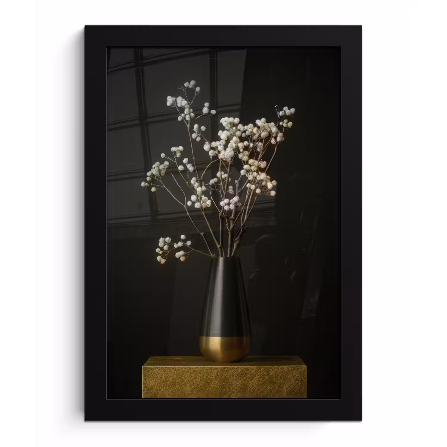Bloembollen - Wit - Vaas - Minimalistisch fotolijst zwart zonder passe partout klein -3d