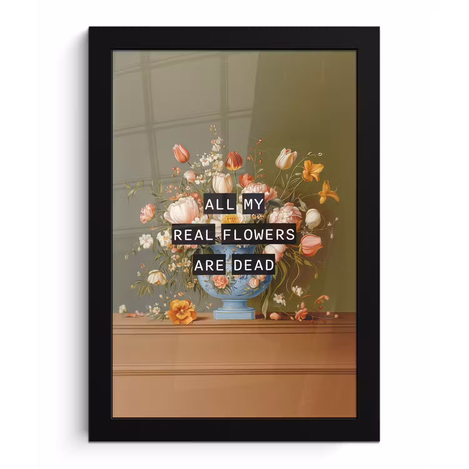 Bloem - Quote - Vintage - Art fotolijst zwart zonder passe partout klein -3d