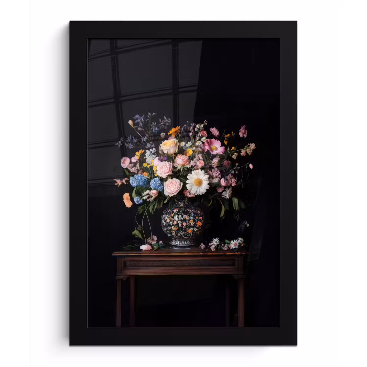 Bloemenvaas - Hout - Bloemen - Boeket fotolijst zwart zonder passe partout klein -3d