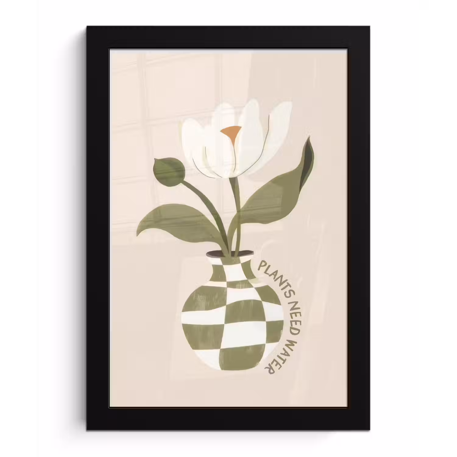 Bloem - Wit - Vaas - Quote fotolijst zwart zonder passe partout klein -3d