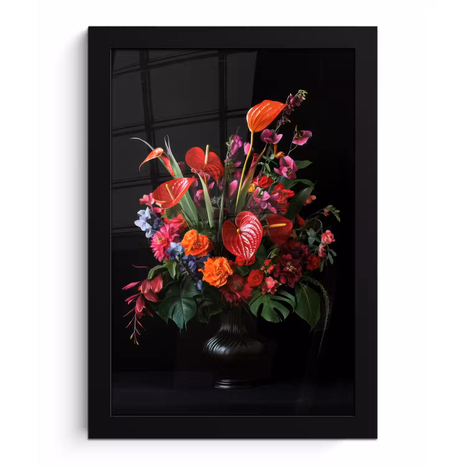 Bloemen - Boeket - Sierlijk fotolijst zwart zonder passe partout klein -3d