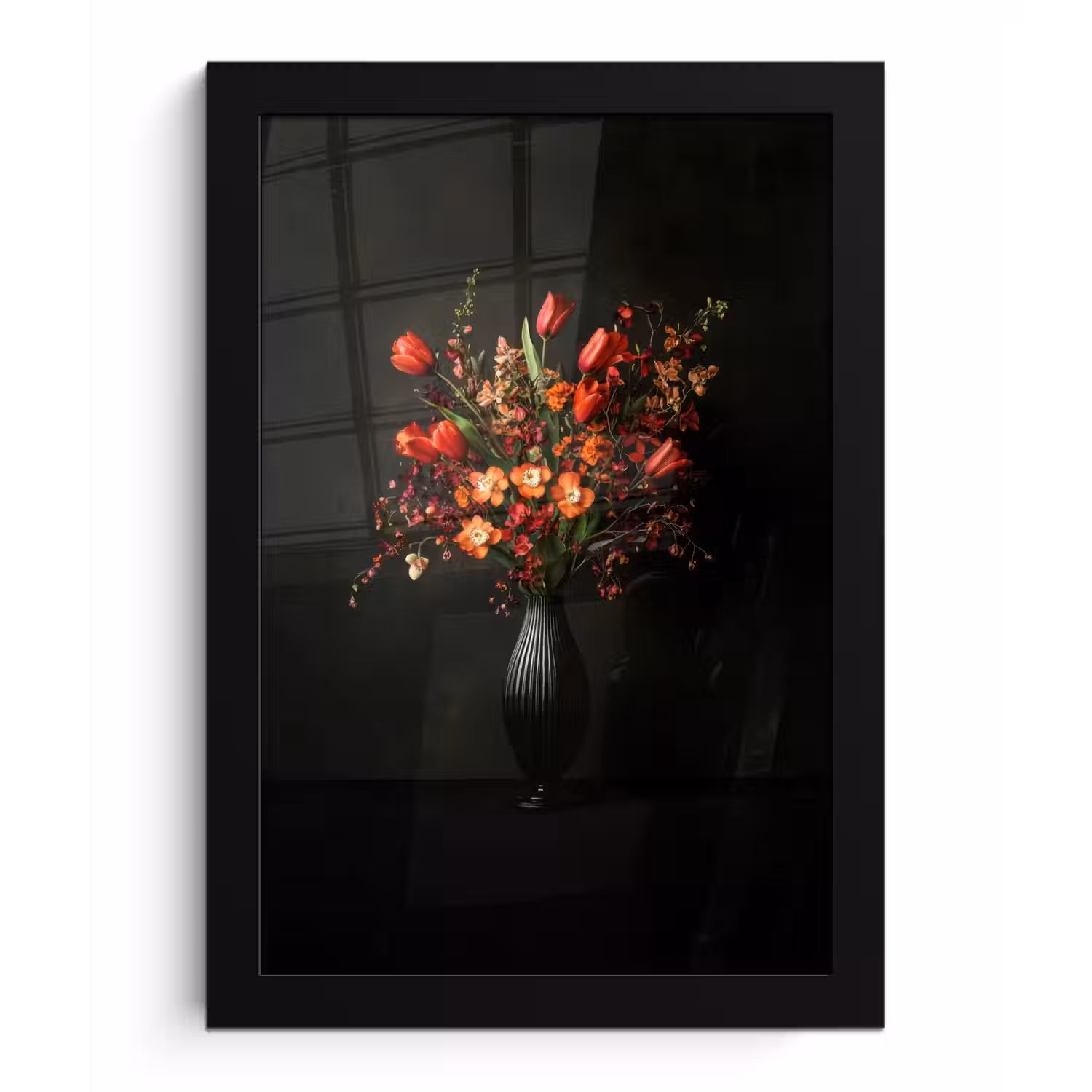 Bloemen - Takken - Boeket fotolijst zwart zonder passe partout klein -3d