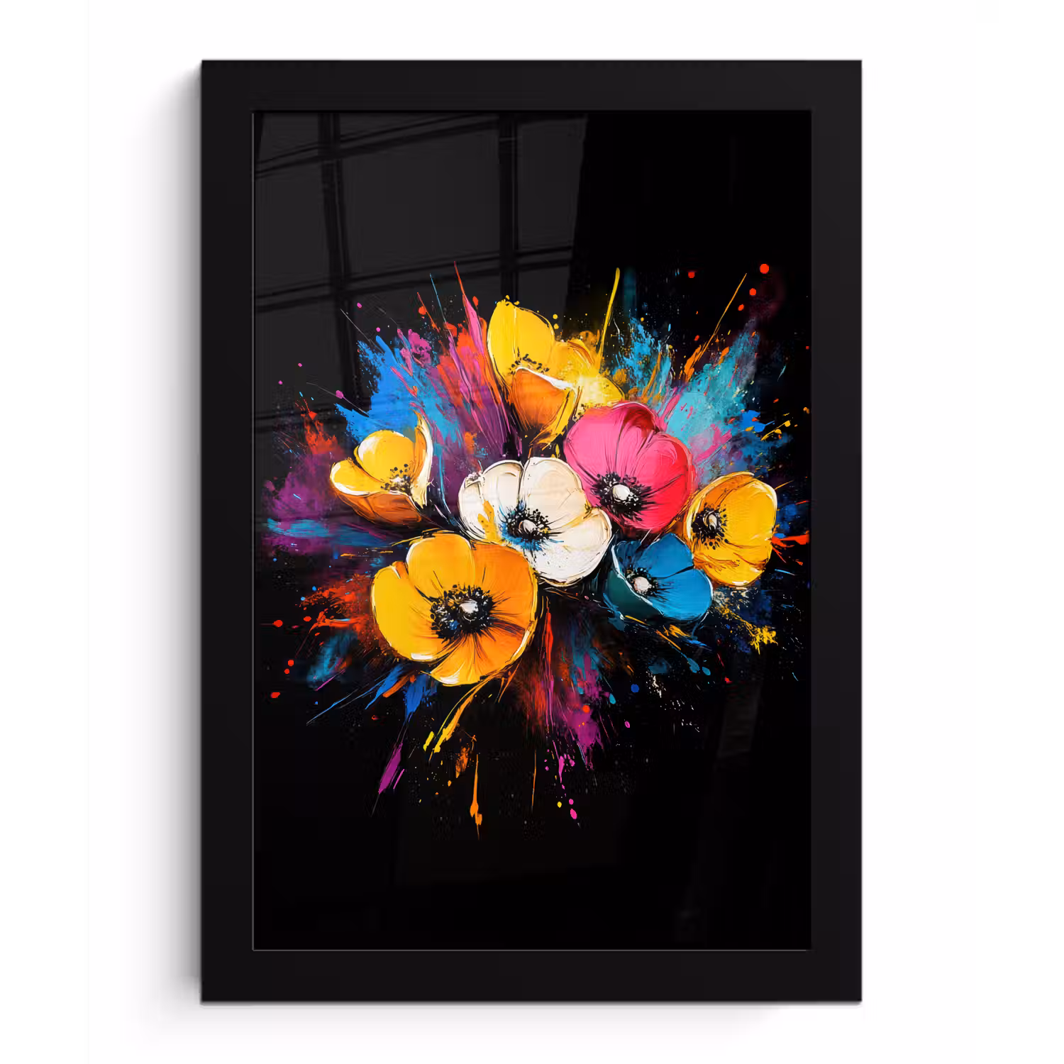 Bloemen - Kleurrijk - Graffiti - Modern - Boeket fotolijst zwart zonder passe partout klein -3d