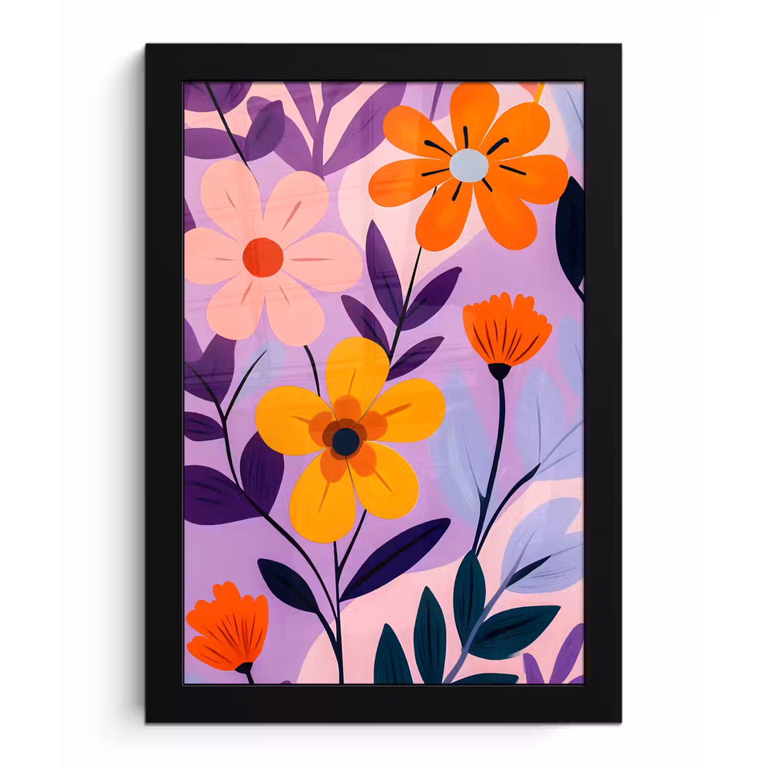 Bloemen - Kleurrijk - Bladeren fotolijst zwart zonder passe partout klein -3d