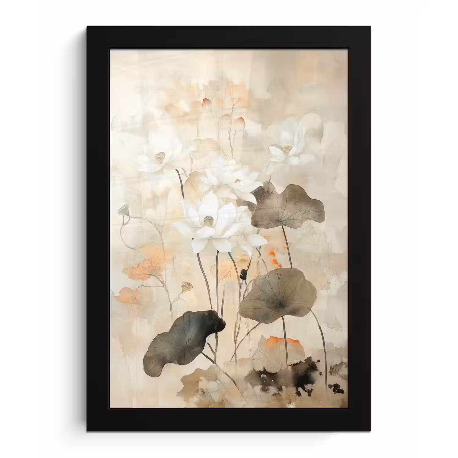 Bloemen - Japandi - Wabi sabi fotolijst zwart zonder passe partout klein -3d